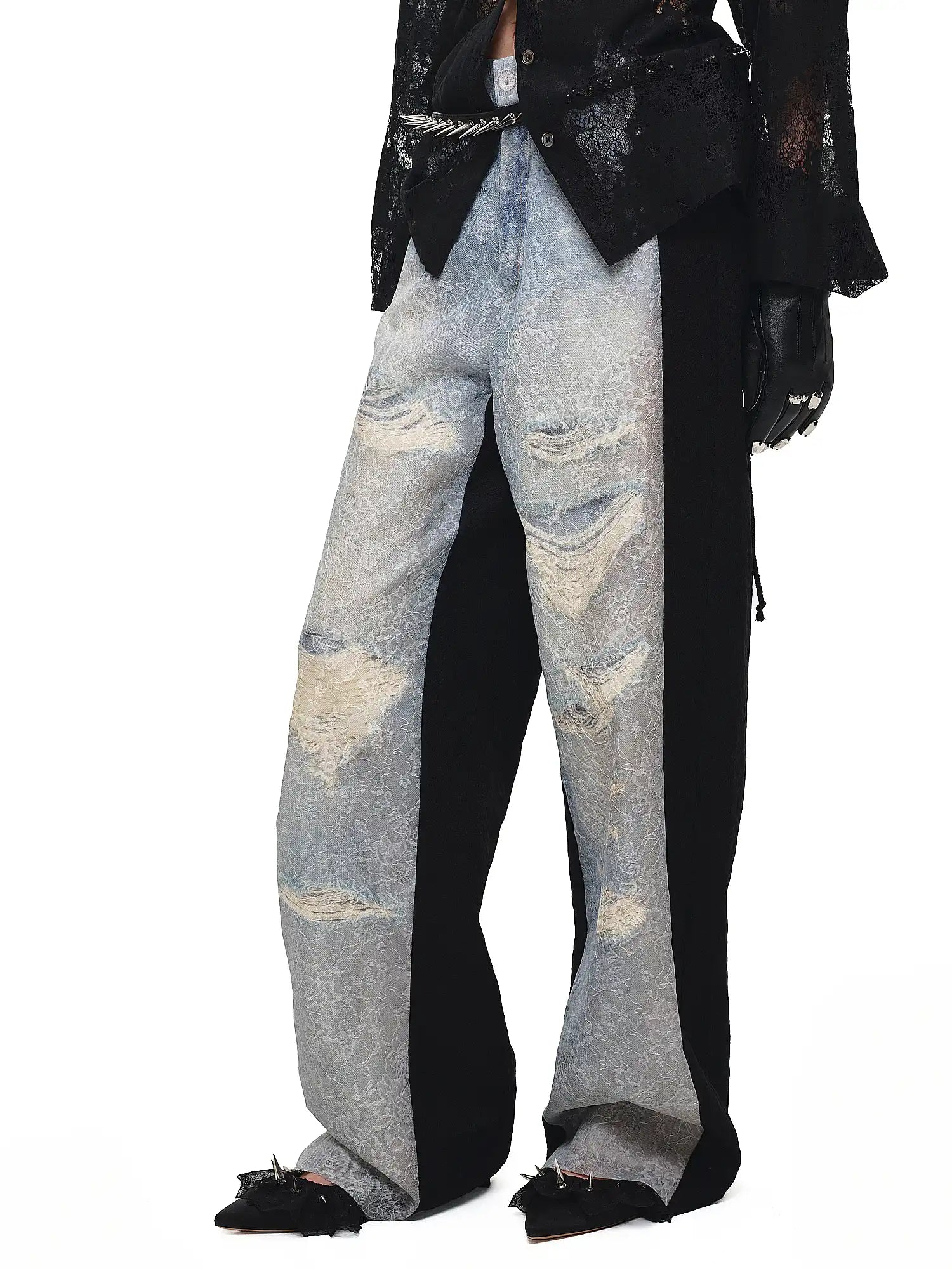 1Jinn Studio Distressed Lace-Panel Baggy Jeans | Canton Collective