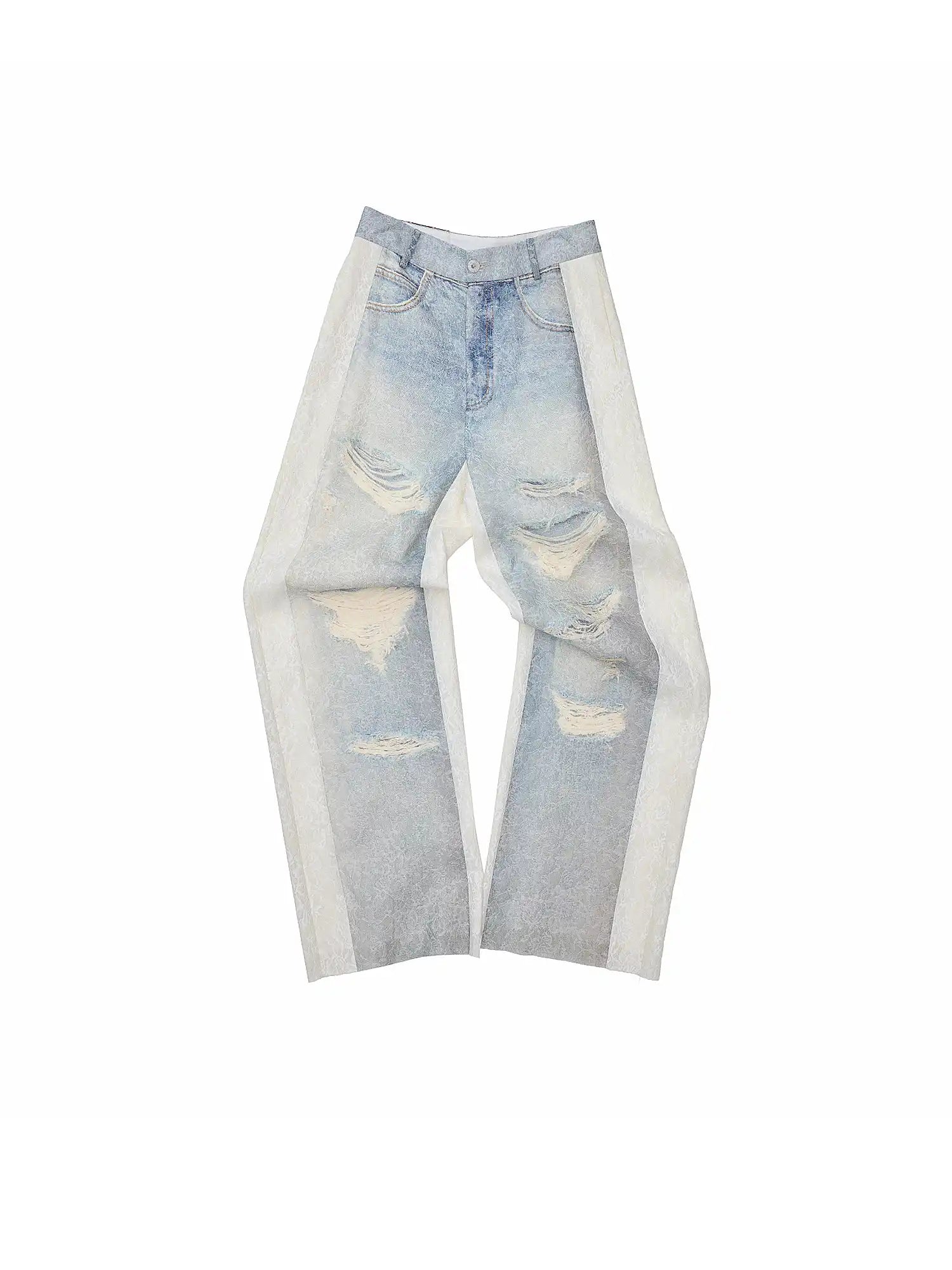 1Jinn Studio Distressed Lace-Panel Baggy Jeans | Canton Collective