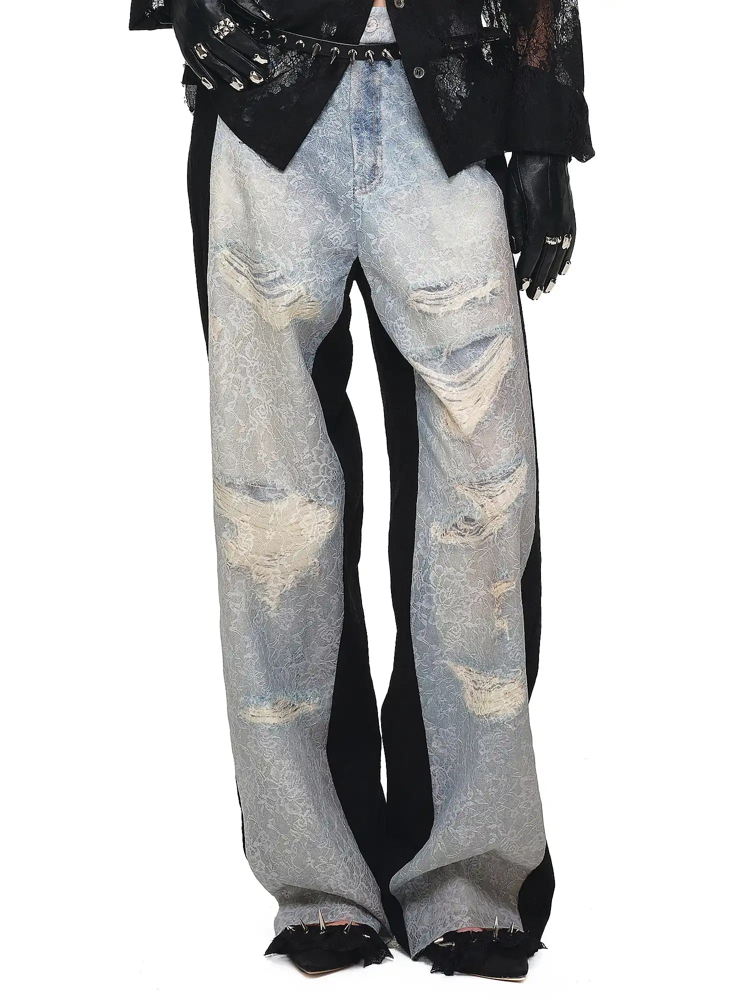 1Jinn Studio Distressed Lace-Panel Baggy Jeans | Canton Collective