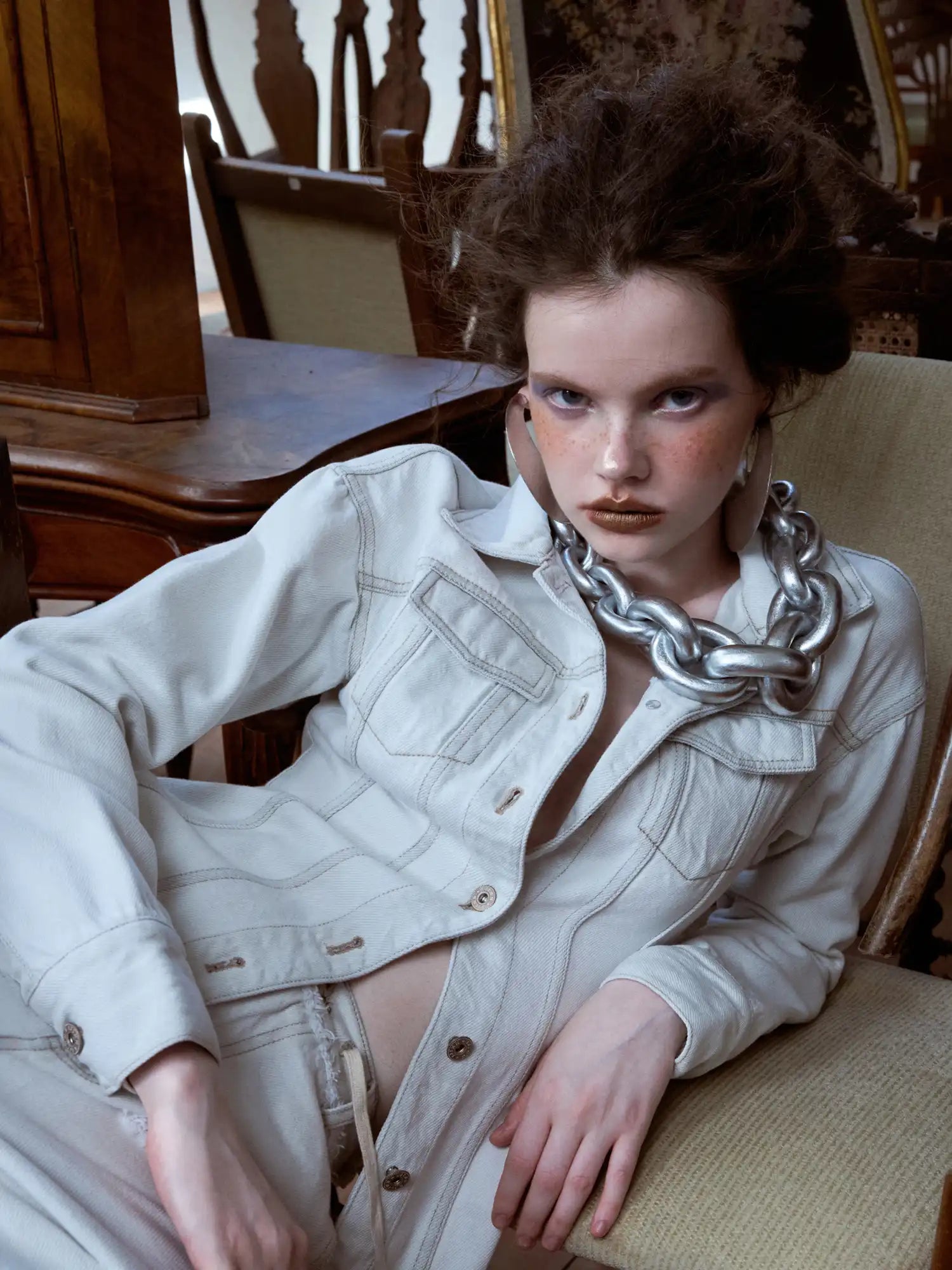 1Jinn Studio Distressed White Denim Jacket | Canton Collective