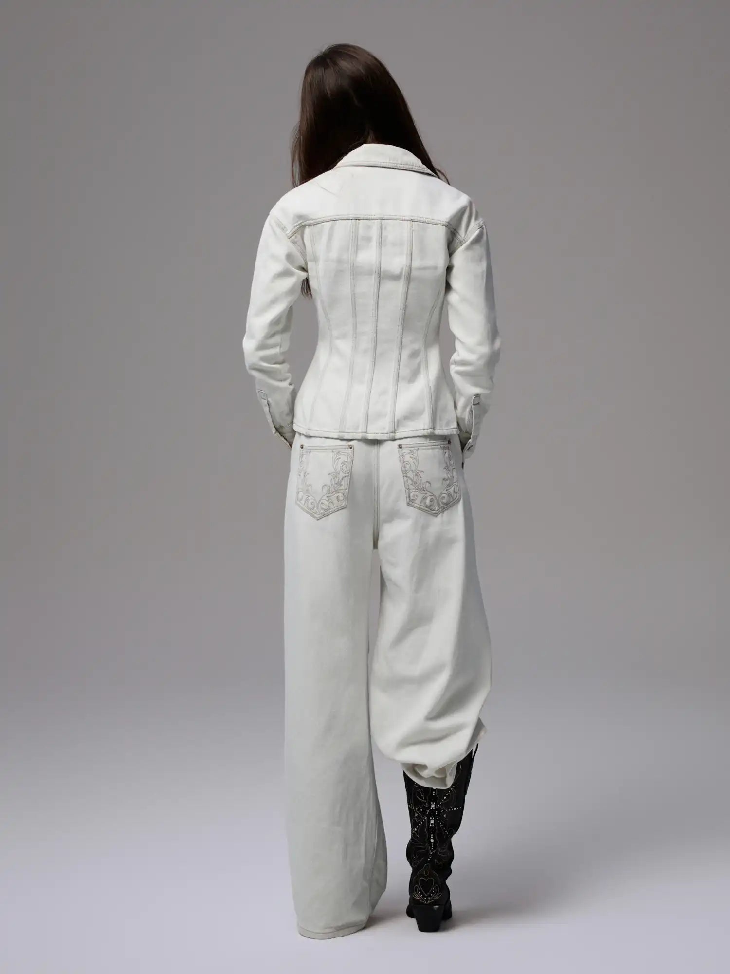 1Jinn Studio Distressed White Denim Jacket | Canton Collective
