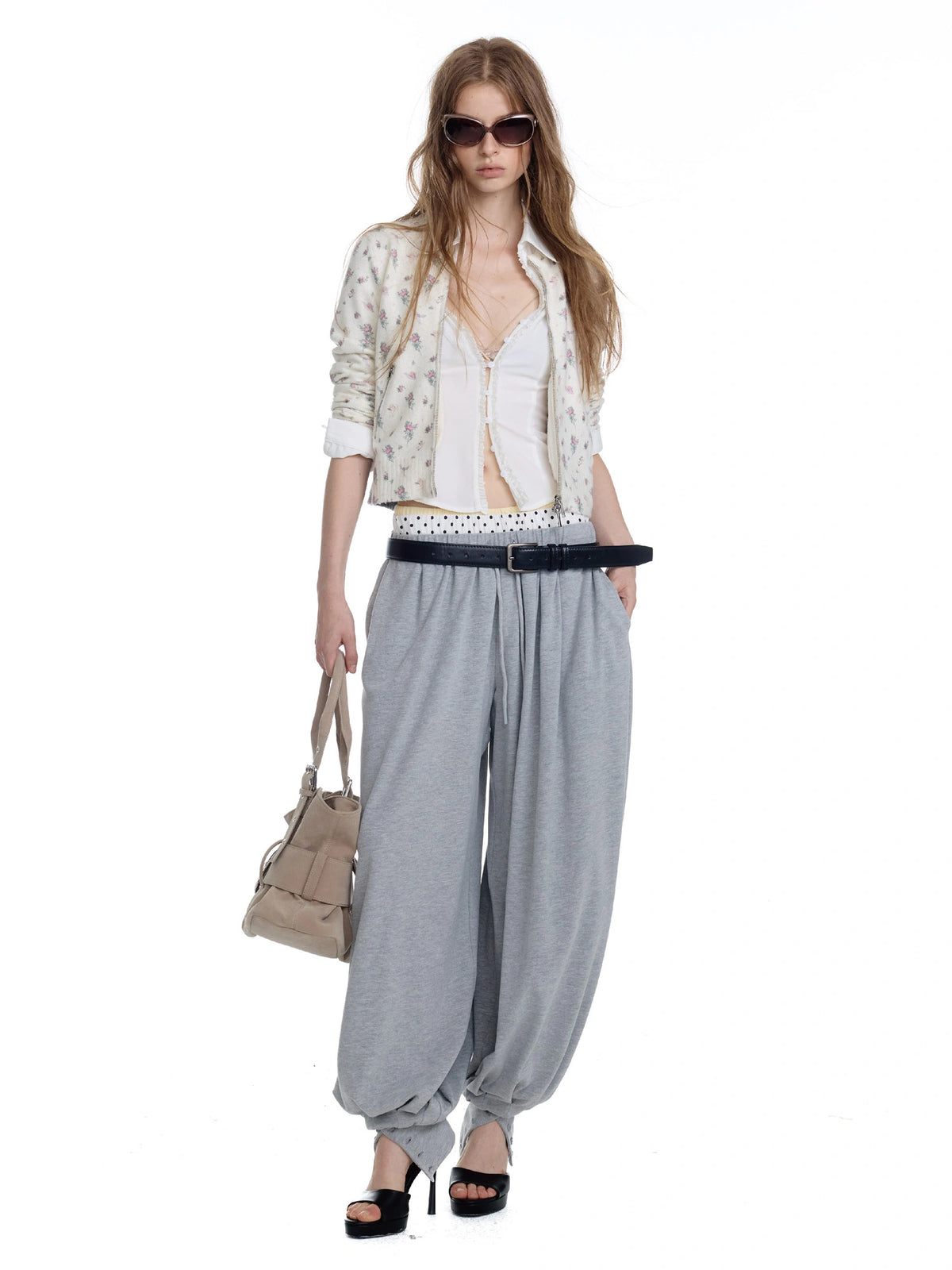 2HK TWO HOUR KEYYY Ditsy Floral Jacquard Knit Cropped Zip Cardigan | Canton Collective