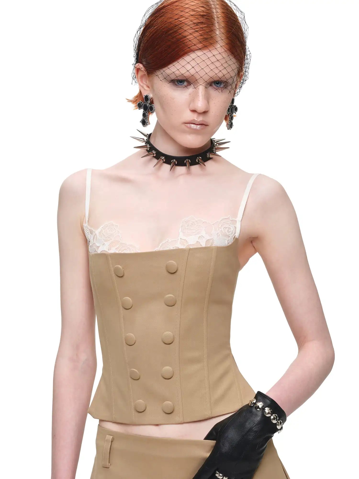 1Jinn Studio Double-Breasted Layered Lace Corset Top | Canton Collective