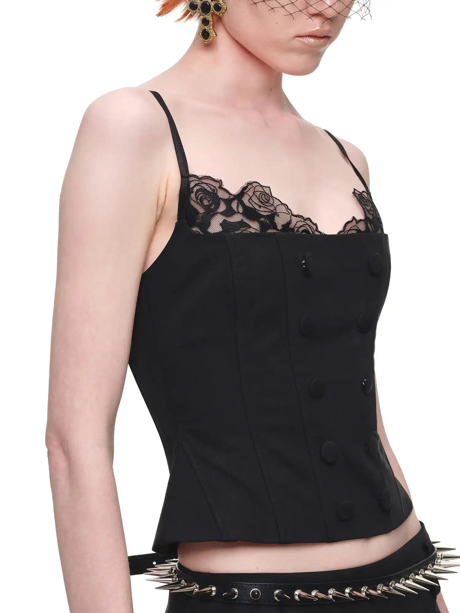1Jinn Studio Double-Breasted Layered Lace Corset Top | Canton Collective