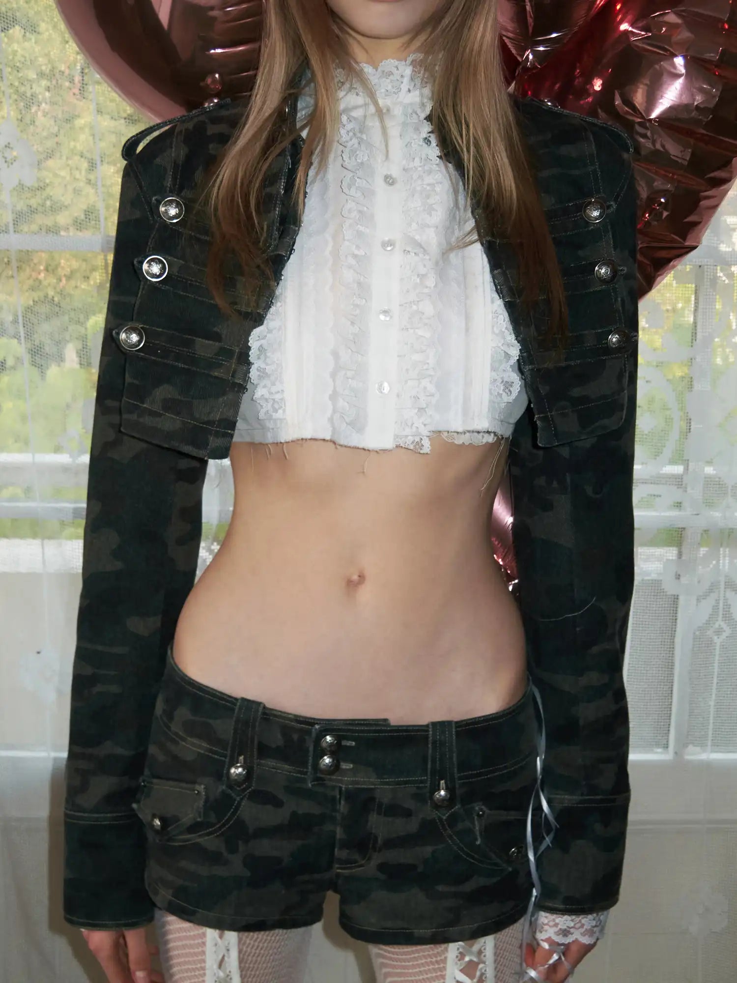 1Jinn Studio Double Breasted Camo Low Rise Hot Pants Shorts | Canton Collective