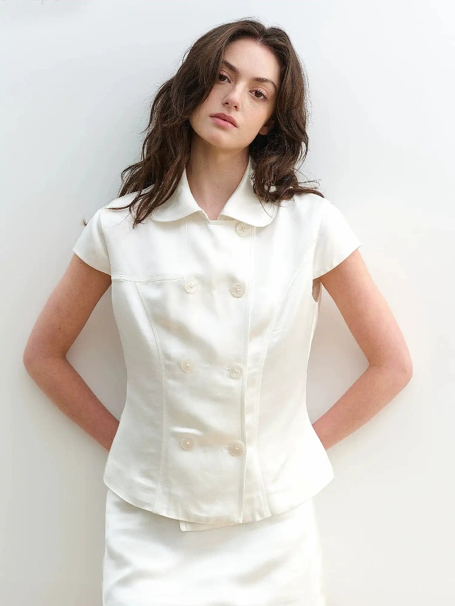 Muse Naps Double Breasted White Satin Shirt | Canton Collective