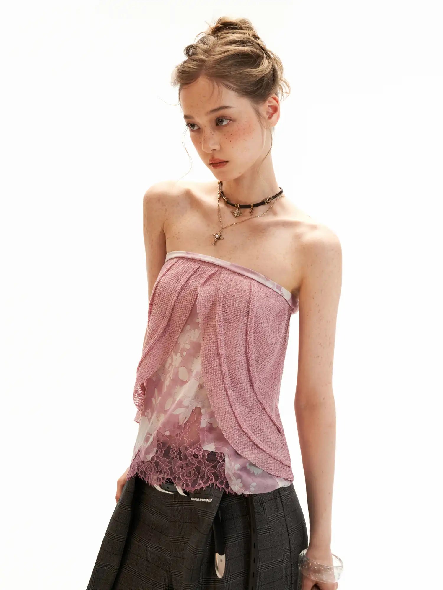 MAMC Dusty Rose Layered Gauze Bandeau Top | Canton Collective