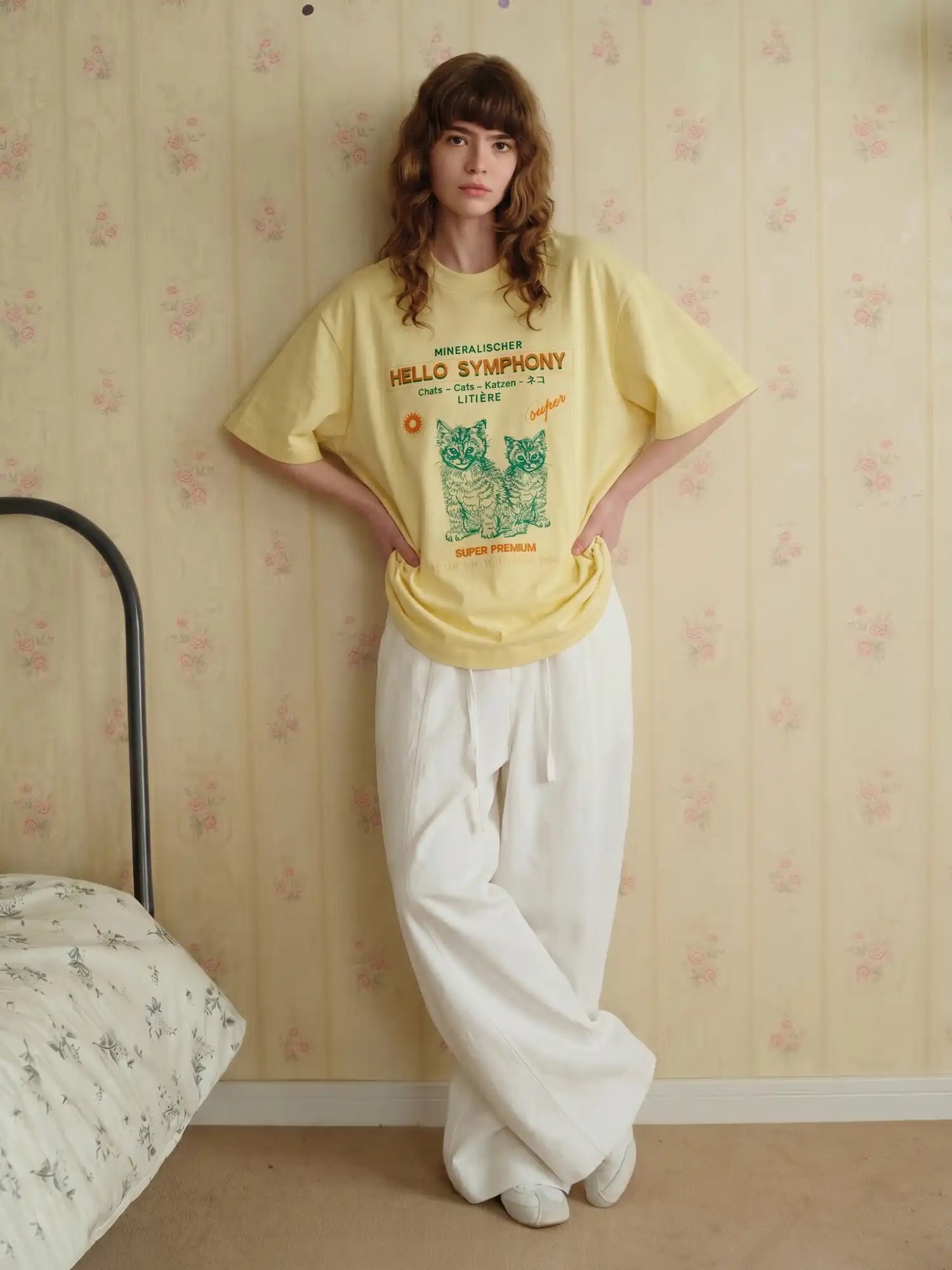 CantonCollective Design Embroidered Cotton Oversized Tee with Cat Graphic | Canton Collective