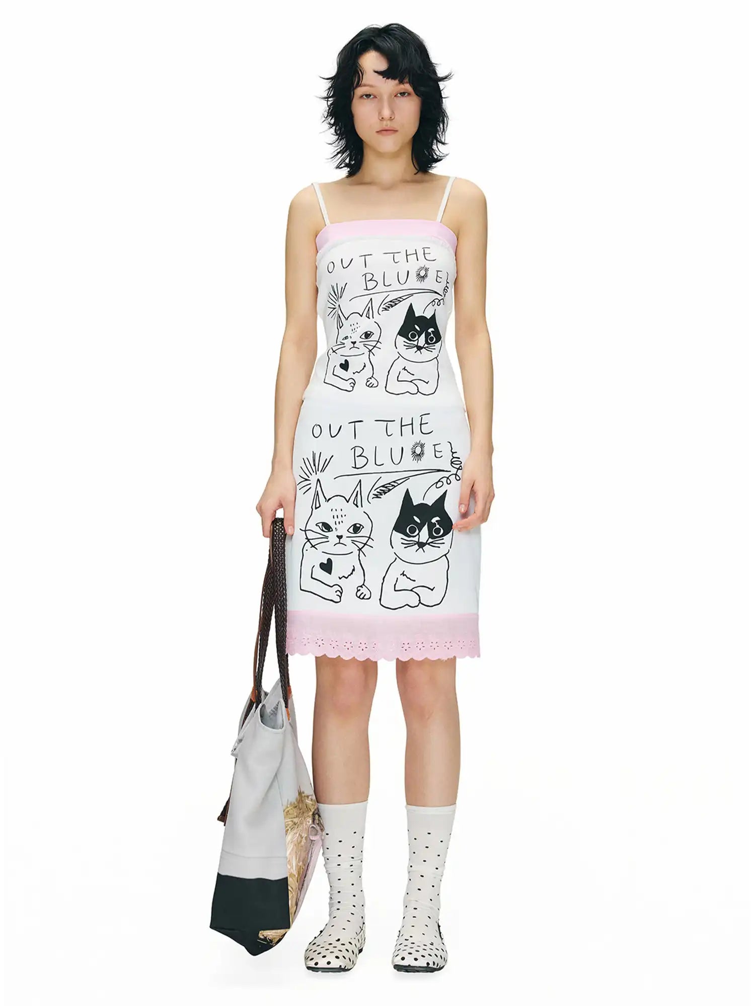 Outtheblue Pink Eyelet Cat Print A-Line Mini Skirt | Canton Collective
