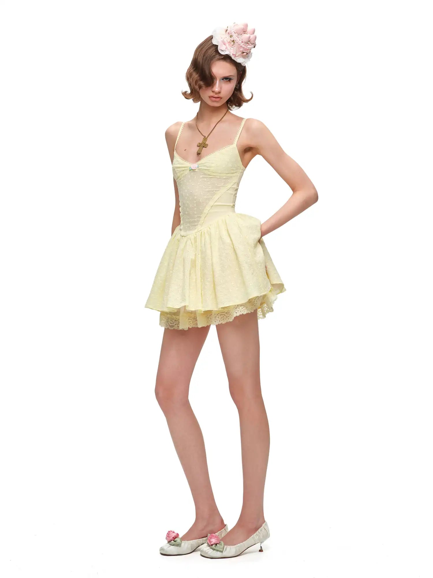 1Jinn Studio Eyelet & Jacquard Corset Mini Dress with Deep V | Canton Collective