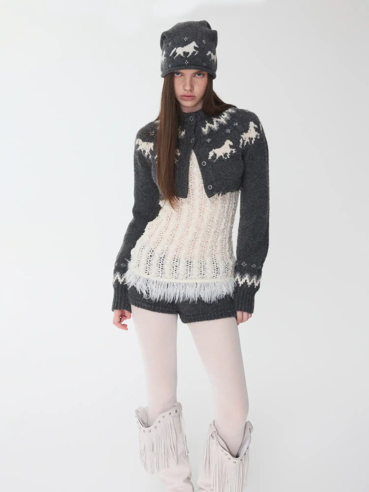 1Jinn Studio Fair Isle Pony Short Cardigan | Canton Collective