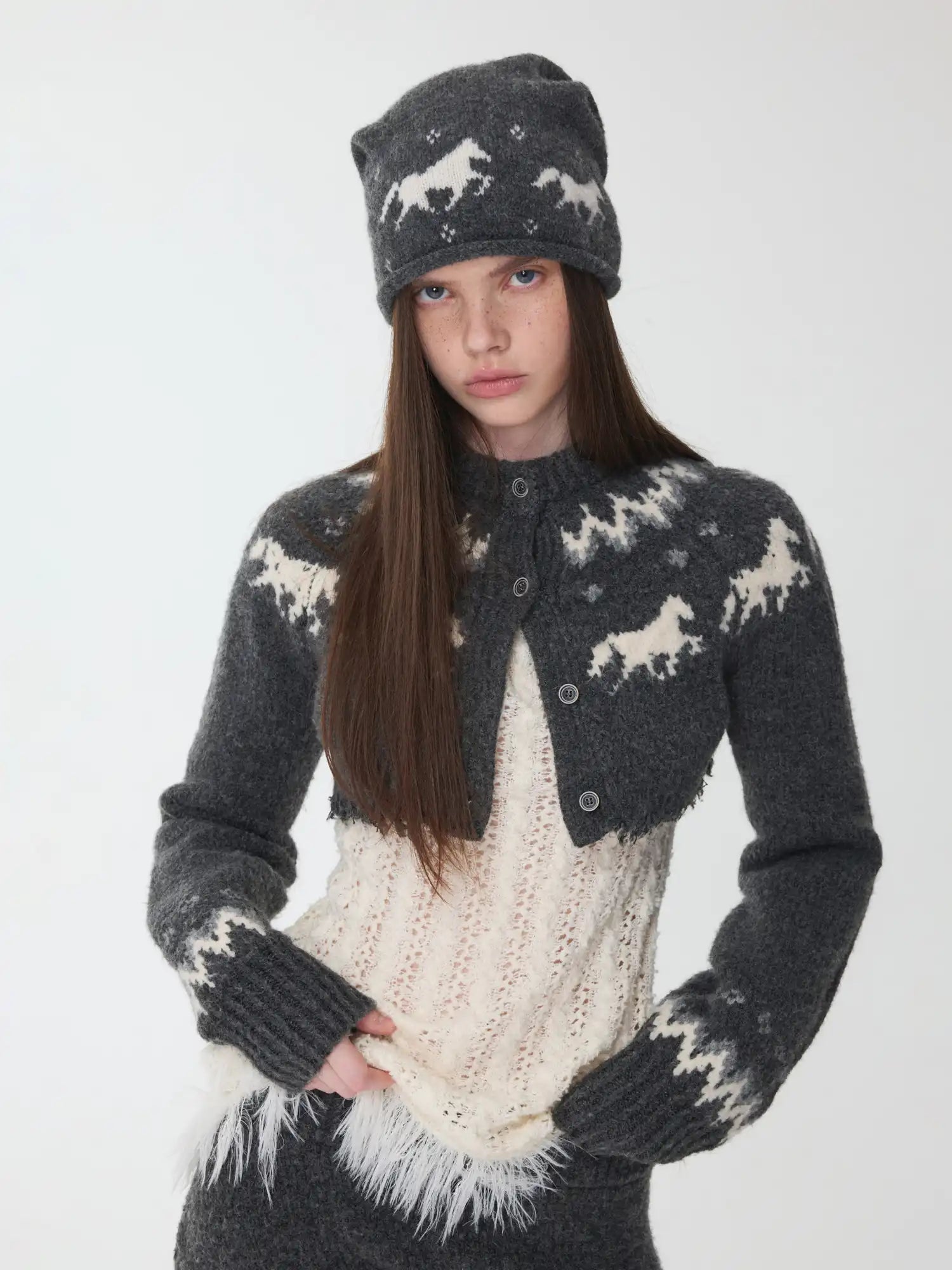 1Jinn Studio Fair Isle Pony Short Cardigan | Canton Collective