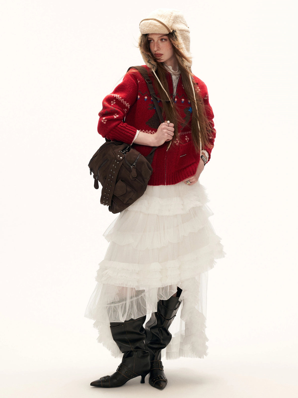 MAMC Fair Isle Rabbit Intarsia Zip Cropped Cardigan | Canton Collective