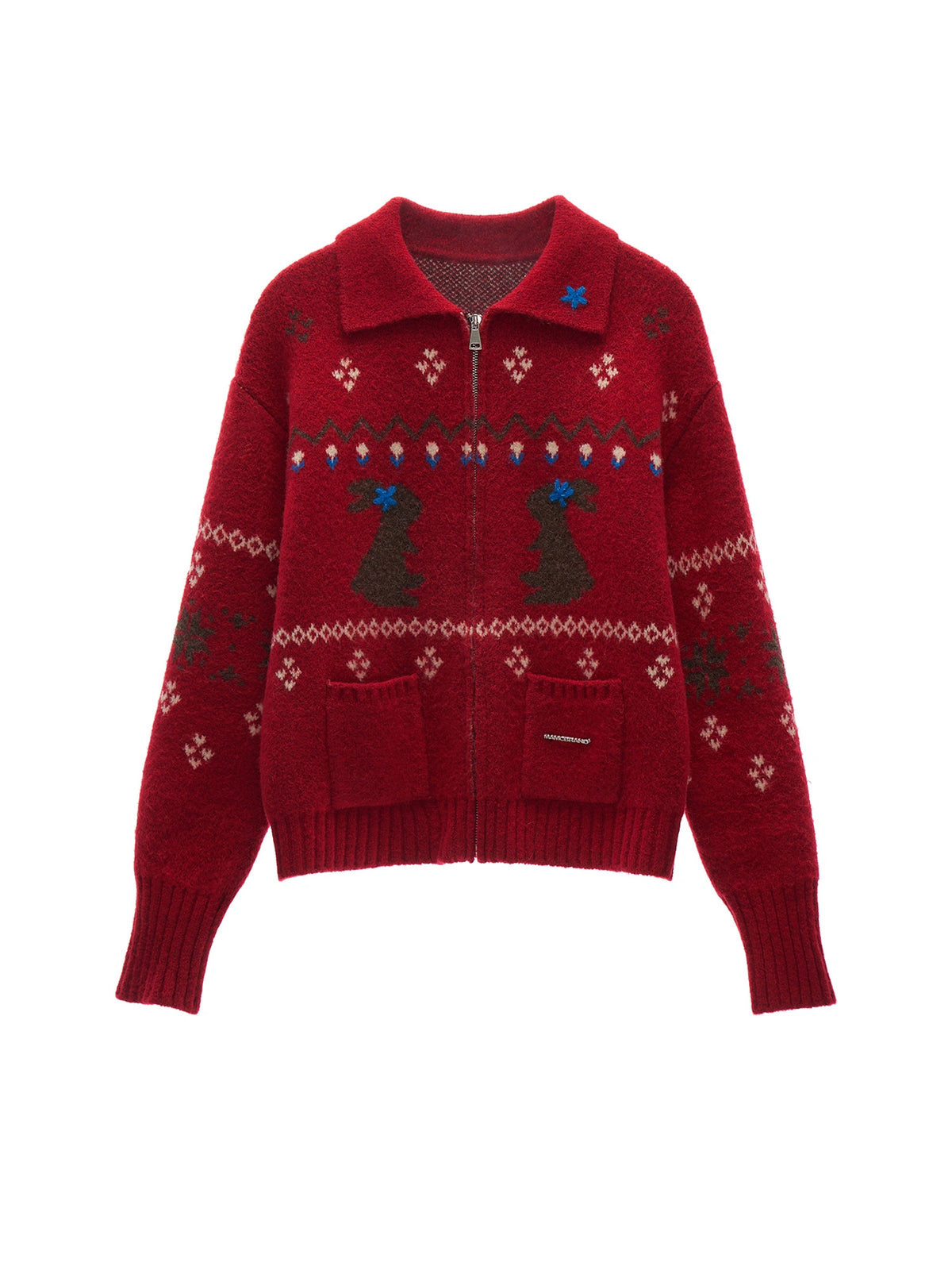 MAMC Fair Isle Rabbit Intarsia Zip Cropped Cardigan | Canton Collective
