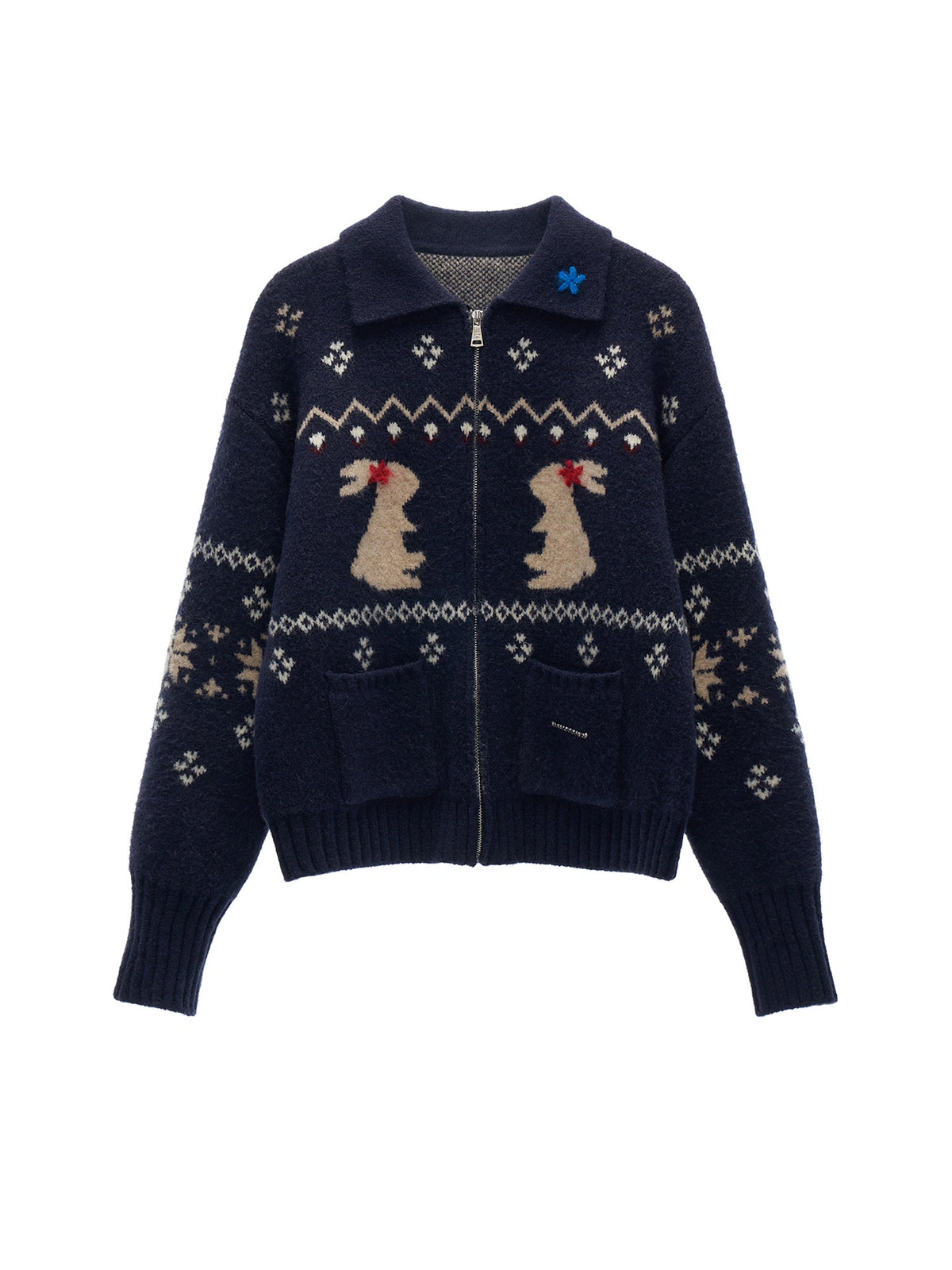 MAMC Fair Isle Rabbit Intarsia Zip Cropped Cardigan | Canton Collective