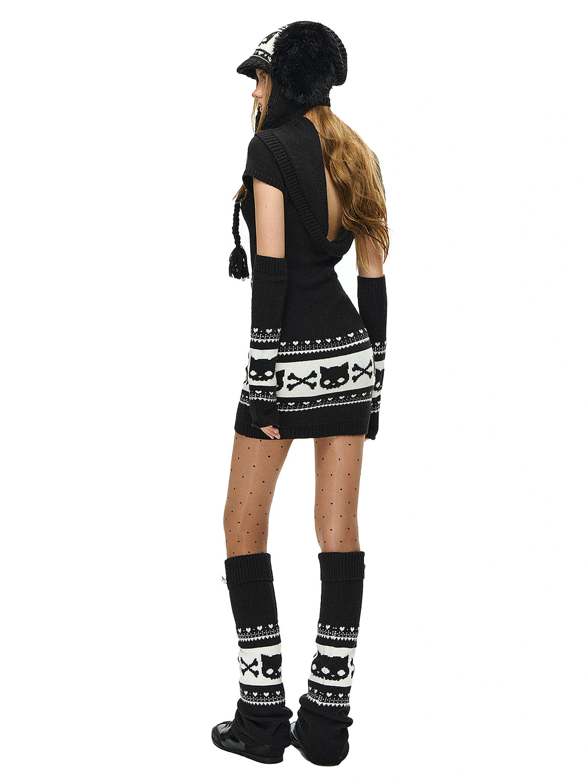 Deleteex Fair Isle Skull-Cat Jacquard Knit Mini Dress | Canton Collective
