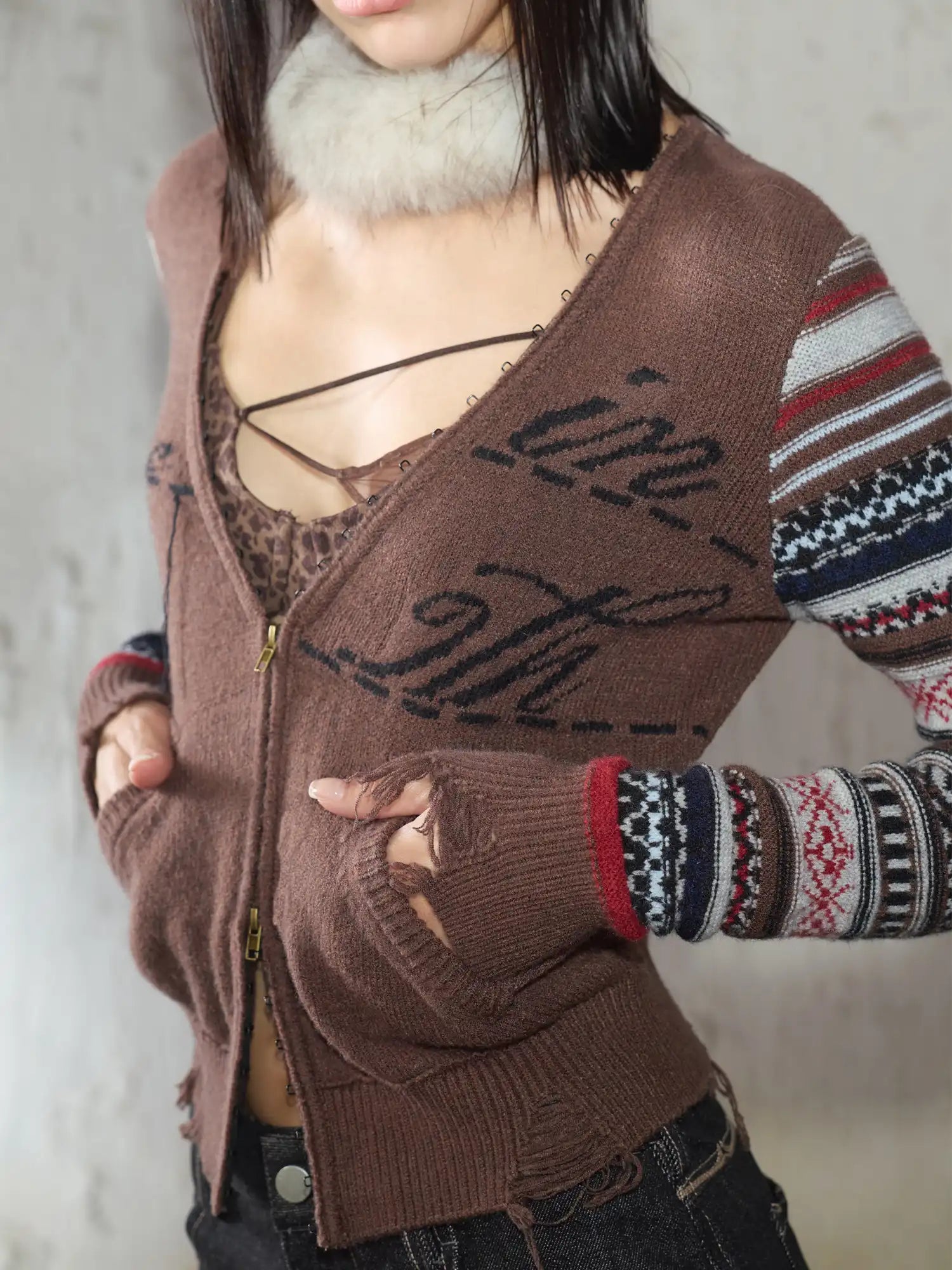 2th Desire Fair Isle Sleeve Cardigan | Canton Collective