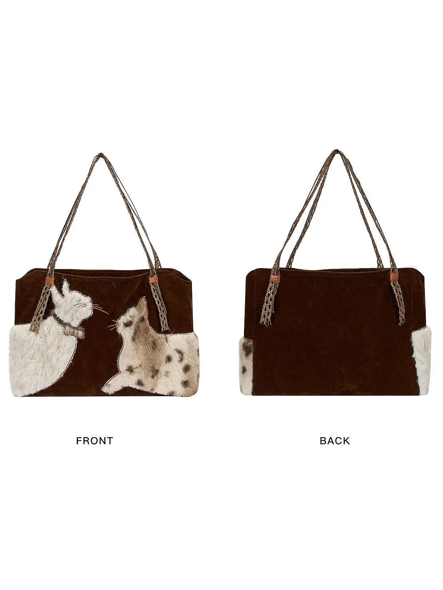 Outtheblue Faux Fur Cat Embroidered Suede Tote Bag | Canton Collective