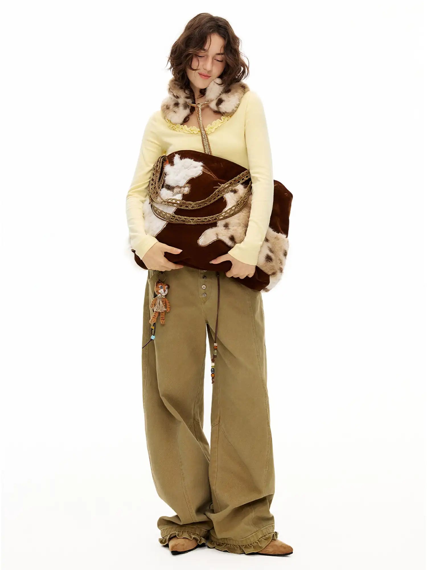 Outtheblue Faux Fur Cat Embroidered Suede Tote Bag | Canton Collective