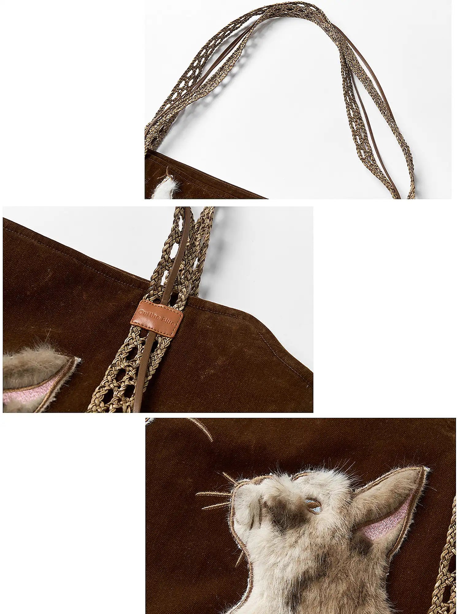 Outtheblue Faux Fur Cat Embroidered Suede Tote Bag | Canton Collective