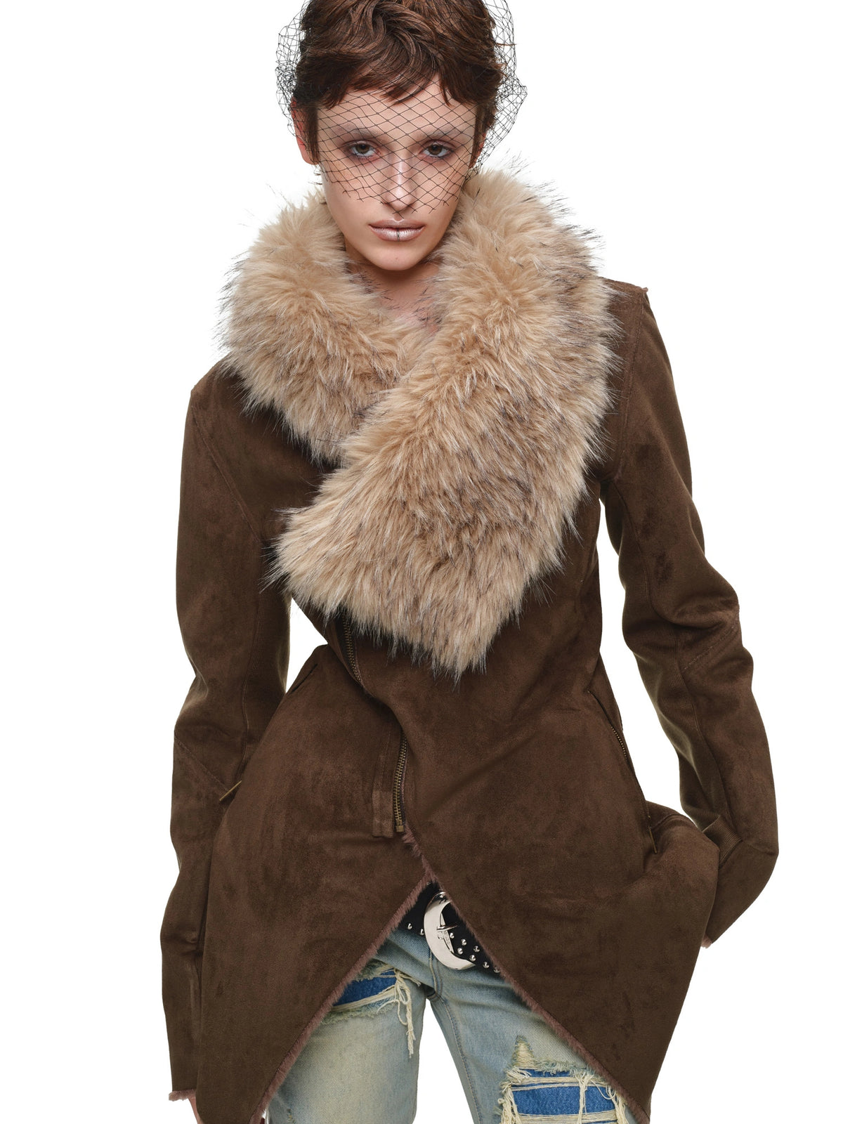 1Jinn Studio Faux Fur Suede Asymmetric Jacket | Canton Collective