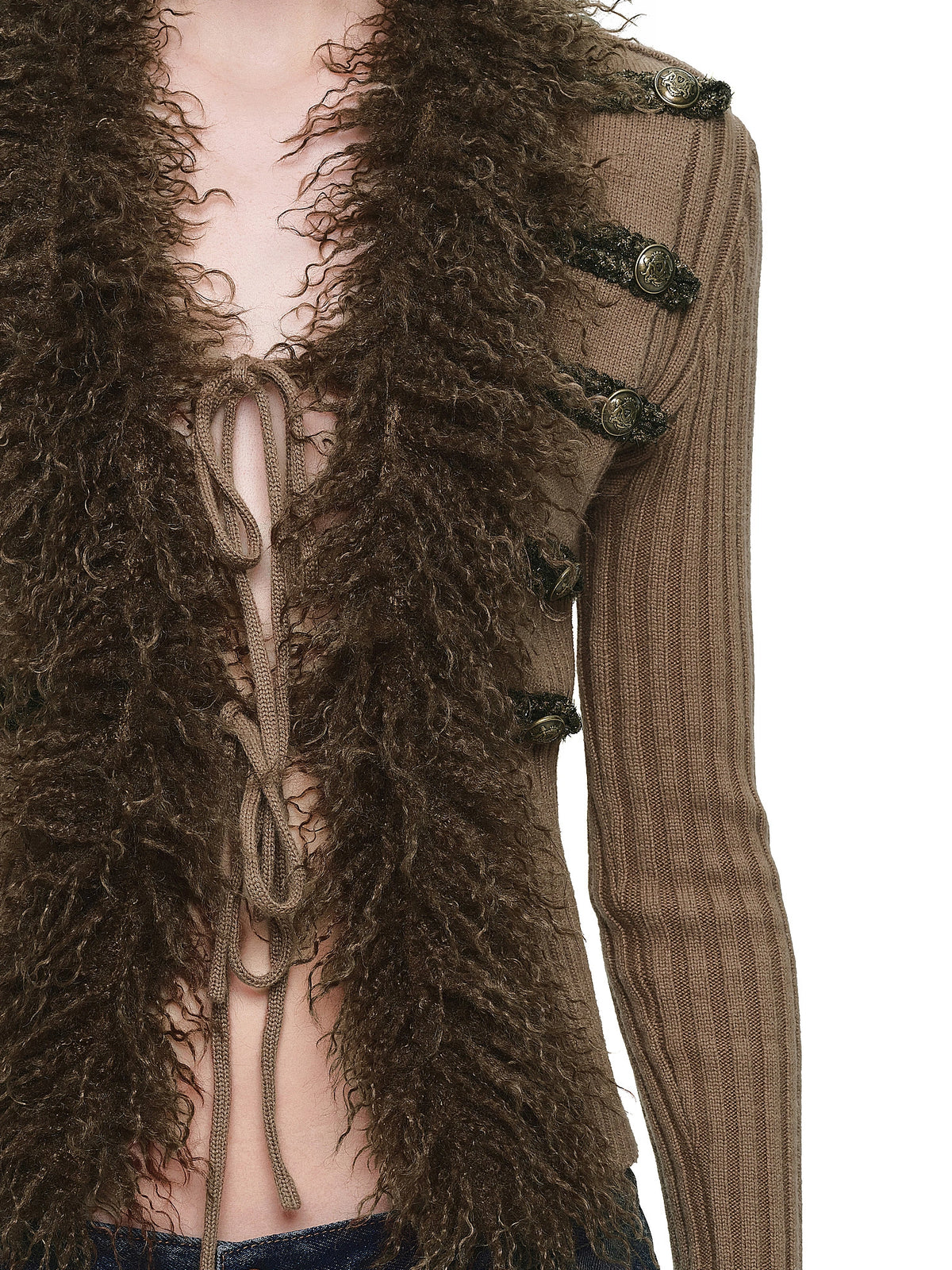 1Jinn Studio Fitted Fur Trim Knit Tie Up Cardigan | Canton Collective