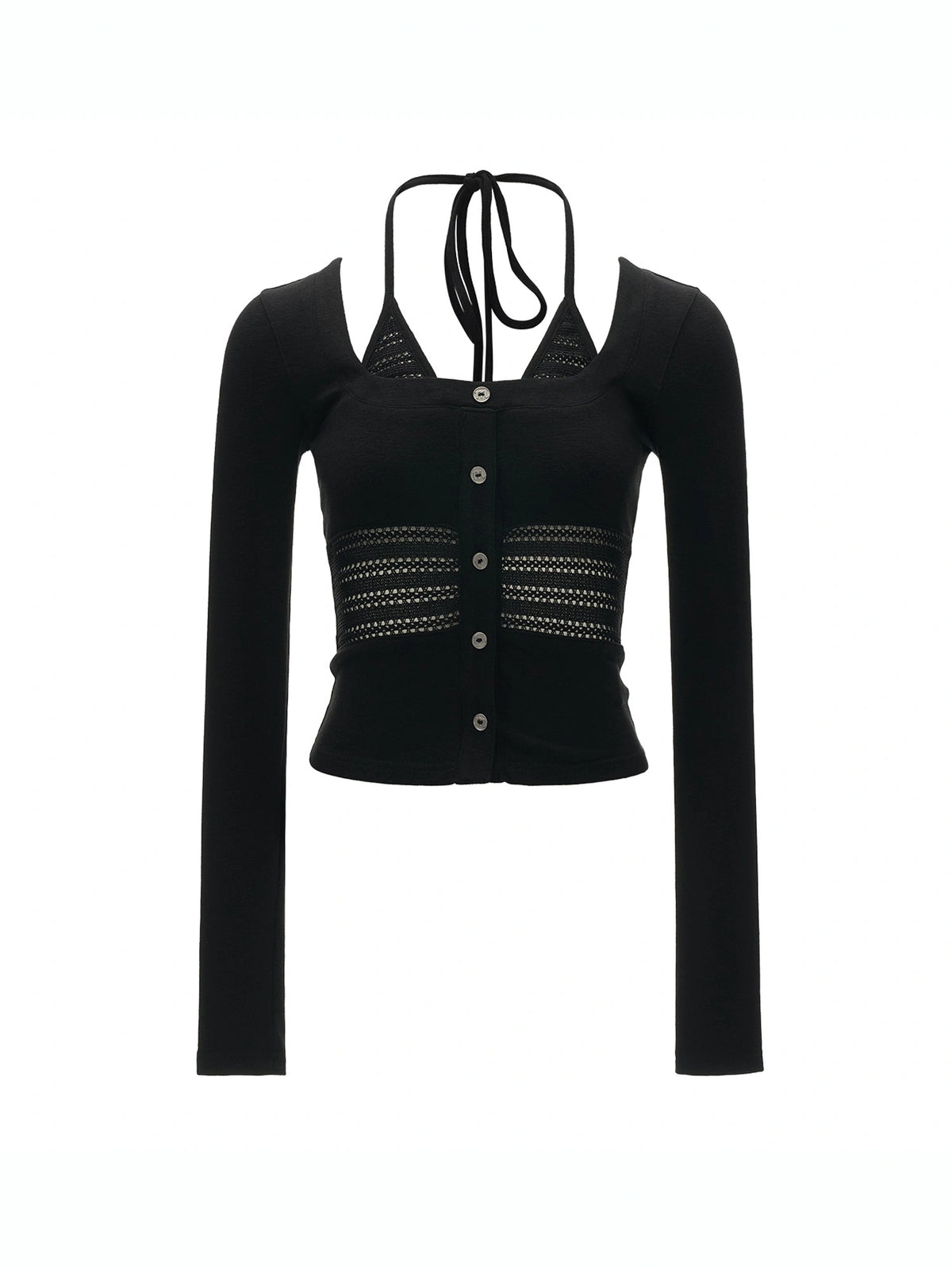 MAMC Fitted Layered Halter Long Sleeve Cardigan | Canton Collective