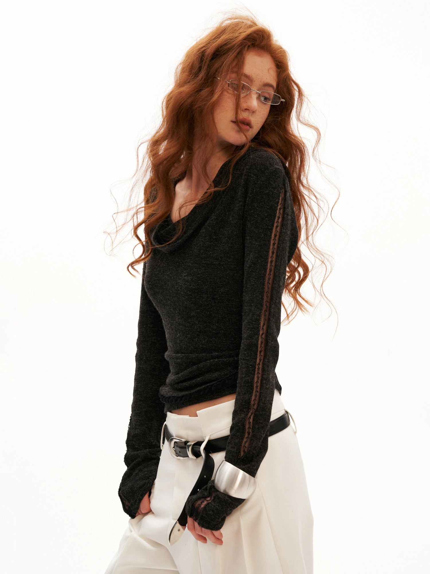 MAMC Fitted Long Sleeve Hooded Cowl Neck Top | Canton Collective