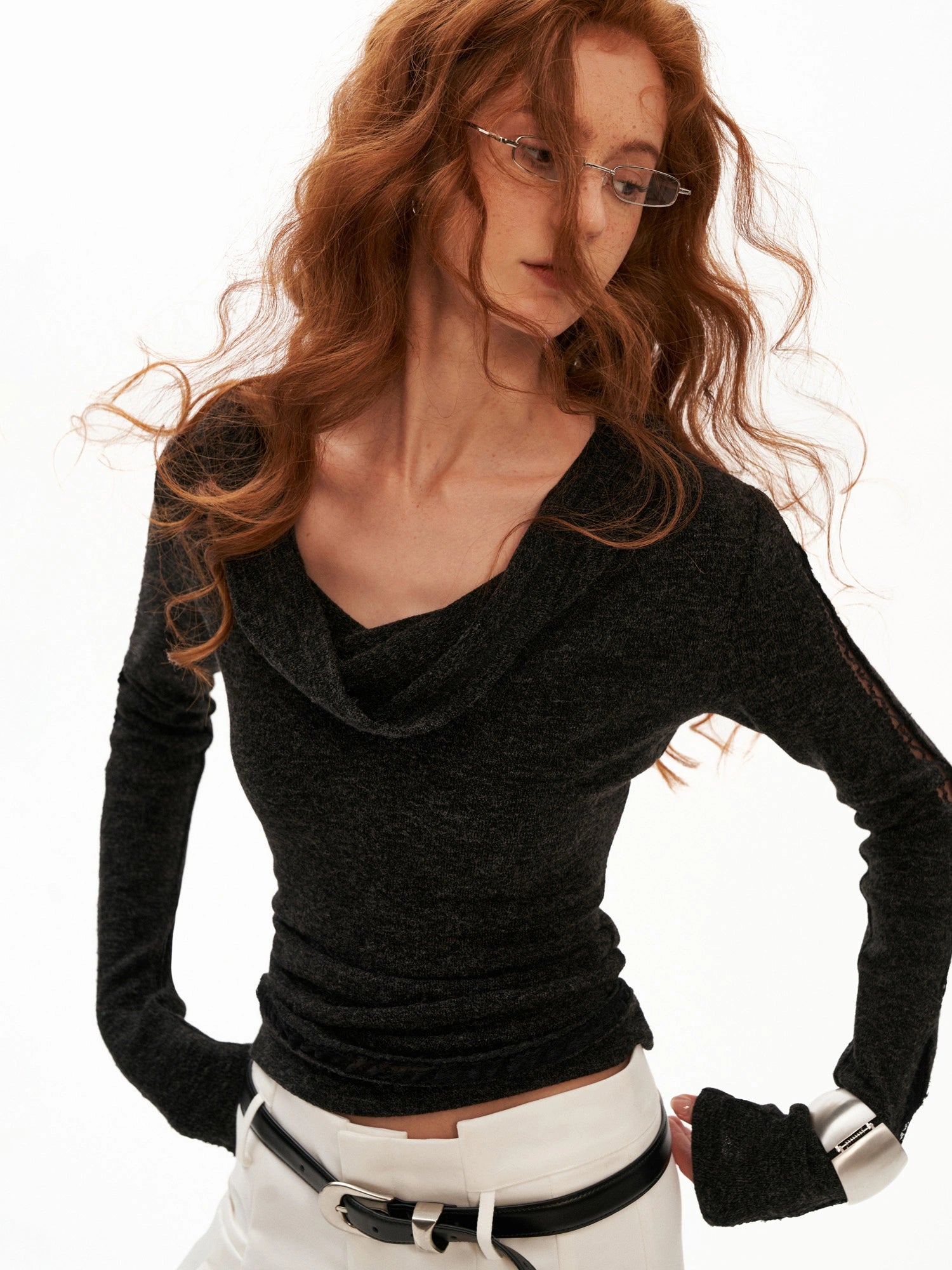 MAMC Fitted Long Sleeve Hooded Cowl Neck Top | Canton Collective