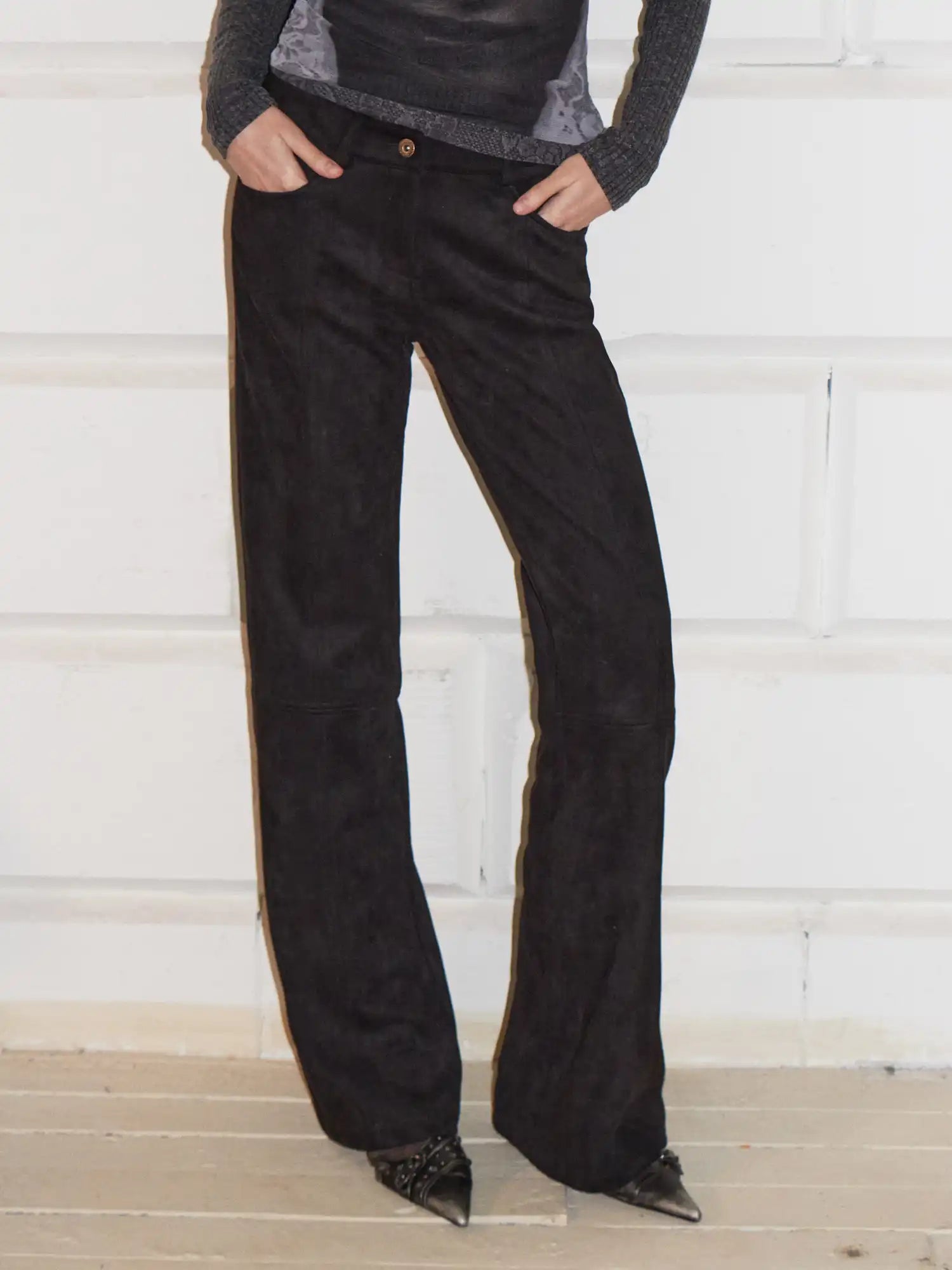 2th Desire Flared Distressed Leather Pants | Canton Collective