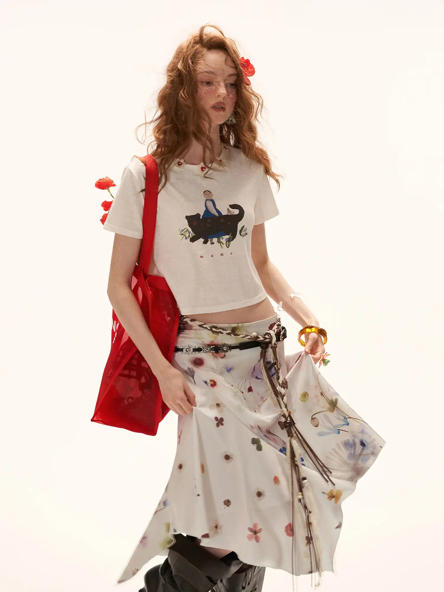 MAMC Floral Buttons Collar Cropped Tee | Canton Collective