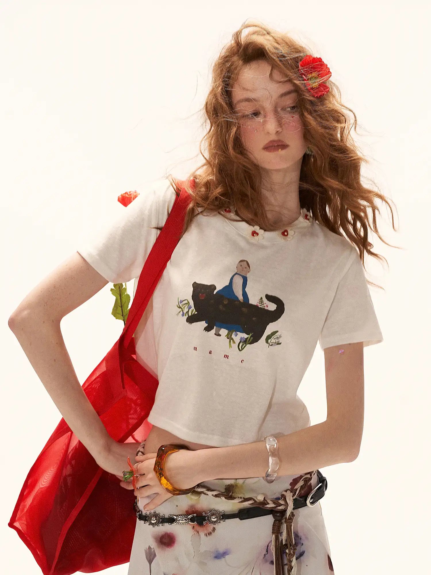 MAMC Floral Buttons Collar Cropped Tee | Canton Collective