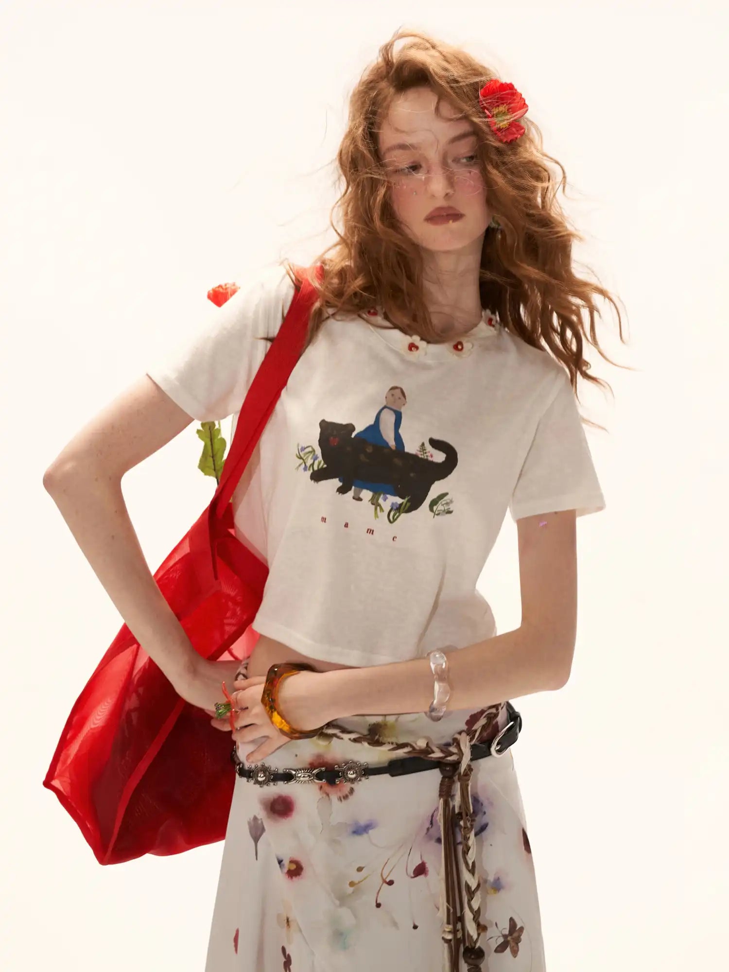 MAMC Floral Buttons Collar Cropped Tee | Canton Collective