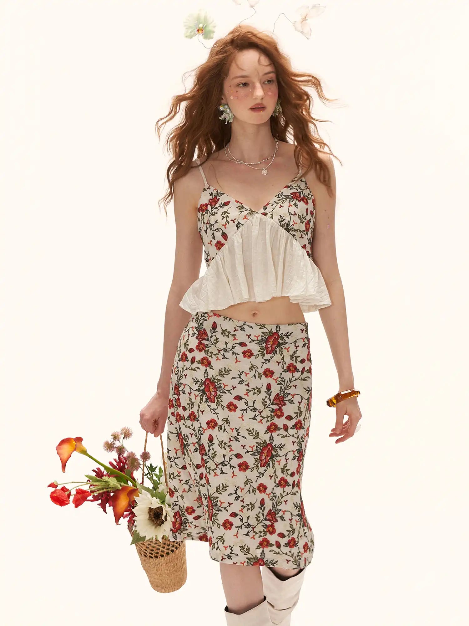MAMC Floral Embroidered Flyaway Ruffle Babydoll Top | Canton Collective