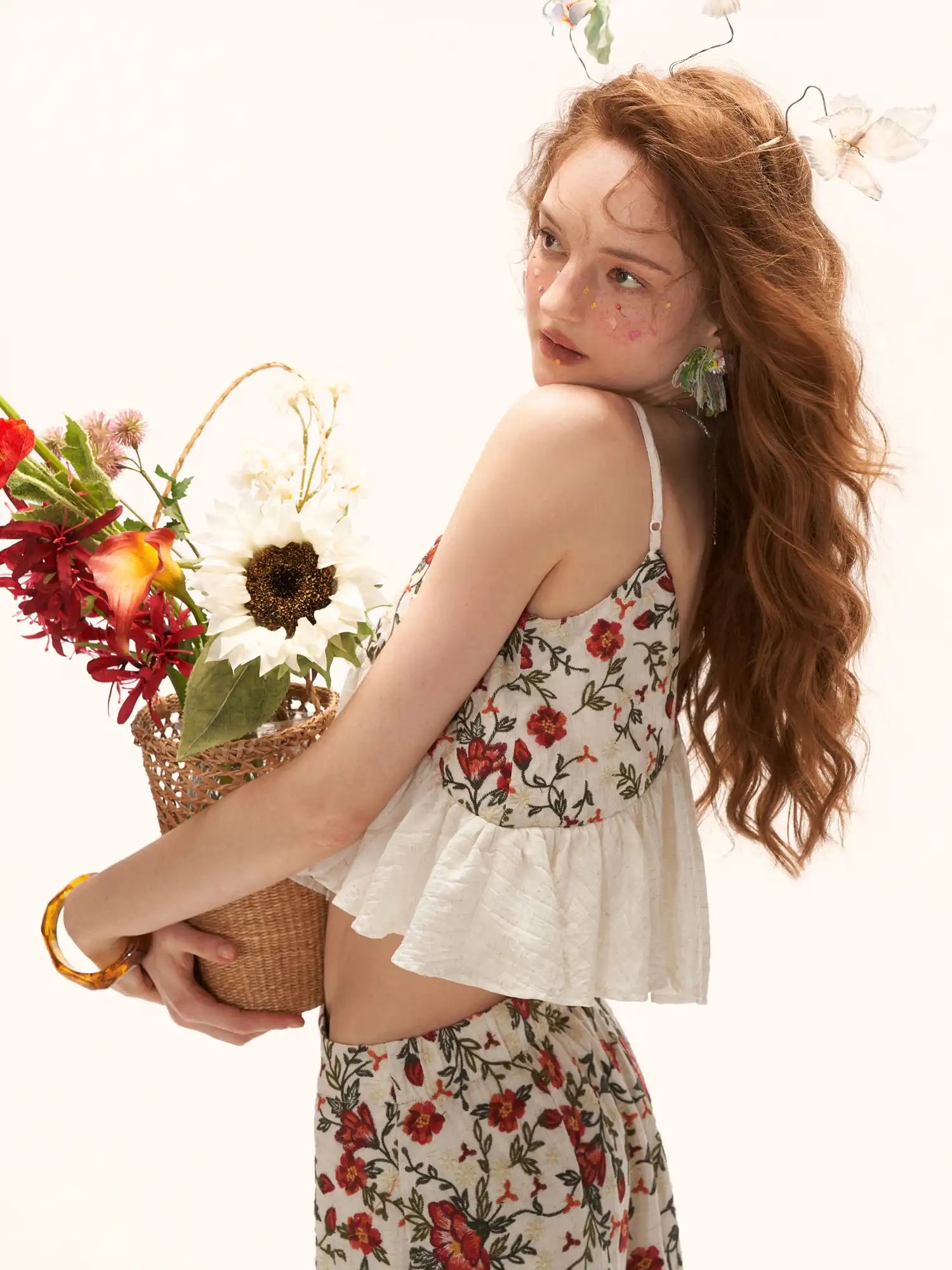 MAMC Floral Embroidered Flyaway Ruffle Babydoll Top | Canton Collective