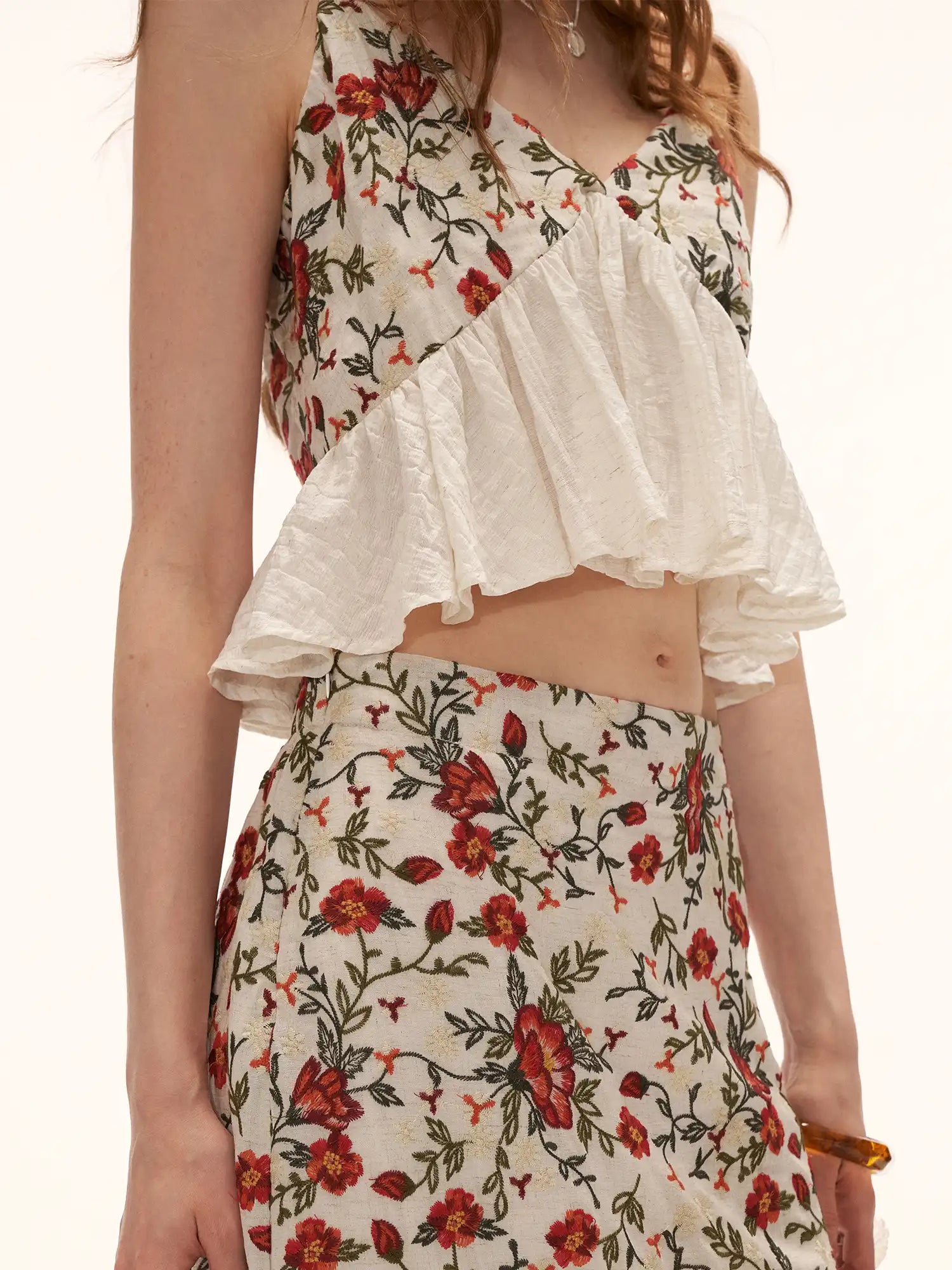 MAMC Floral Embroidered Flyaway Ruffle Babydoll Top | Canton Collective