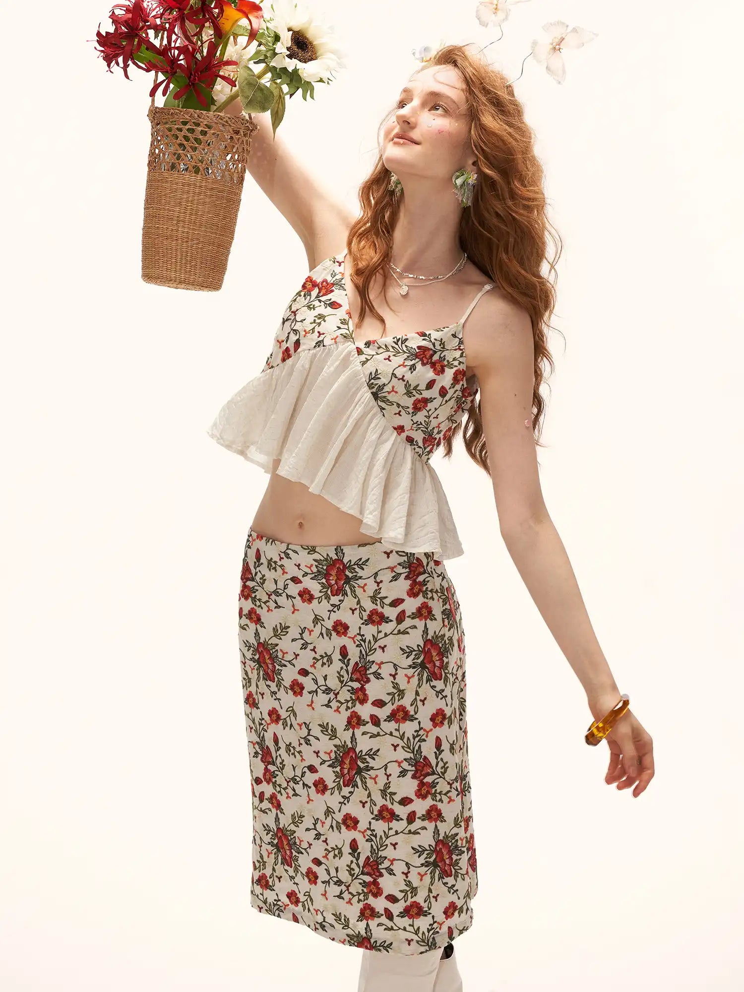 MAMC Floral Embroidered Flyaway Ruffle Babydoll Top | Canton Collective