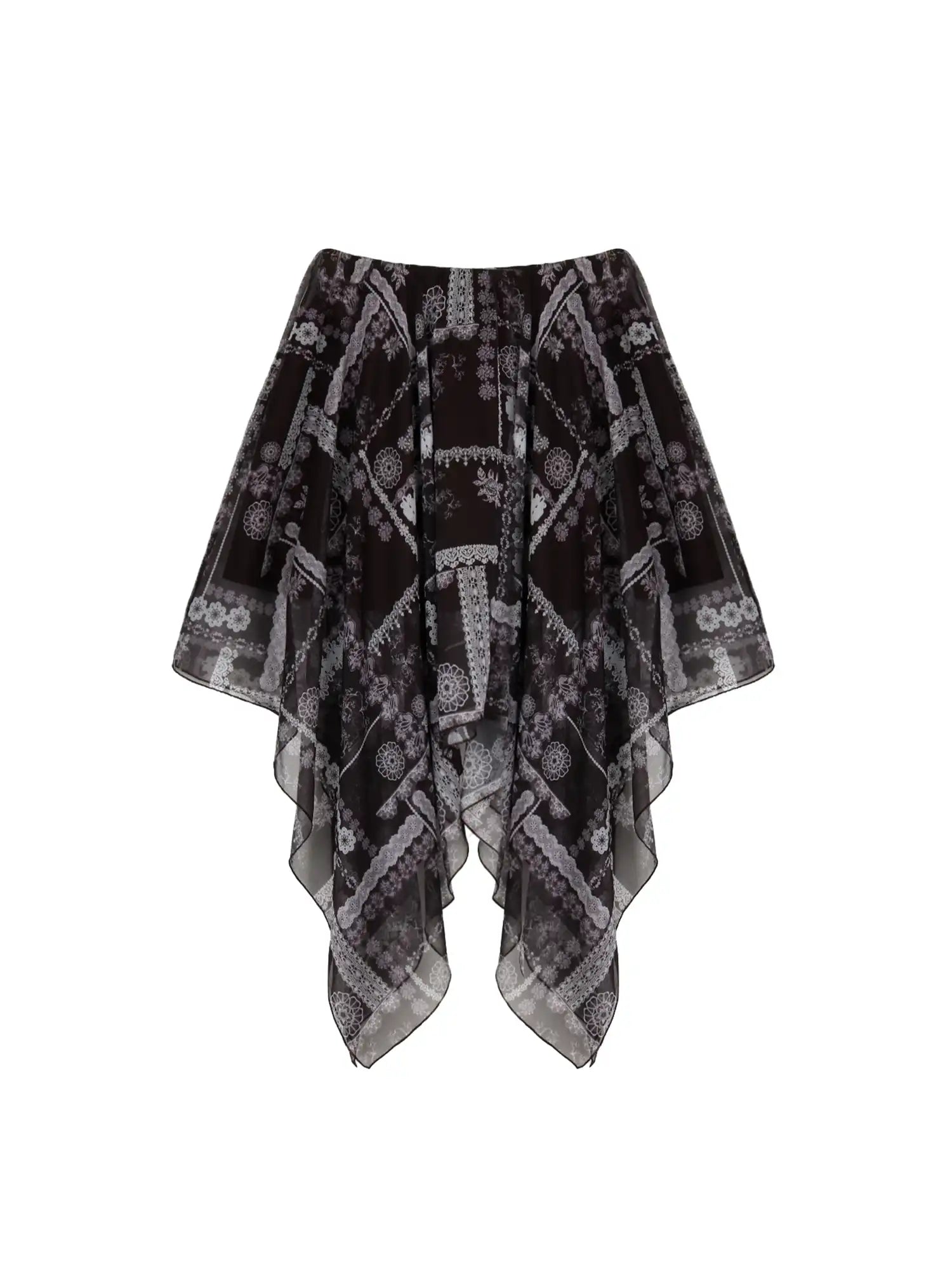 CantonCollective Design Floral Paisley Asymmetric Midi Skirt with Breezy Handkerchief Cut | Canton Collective