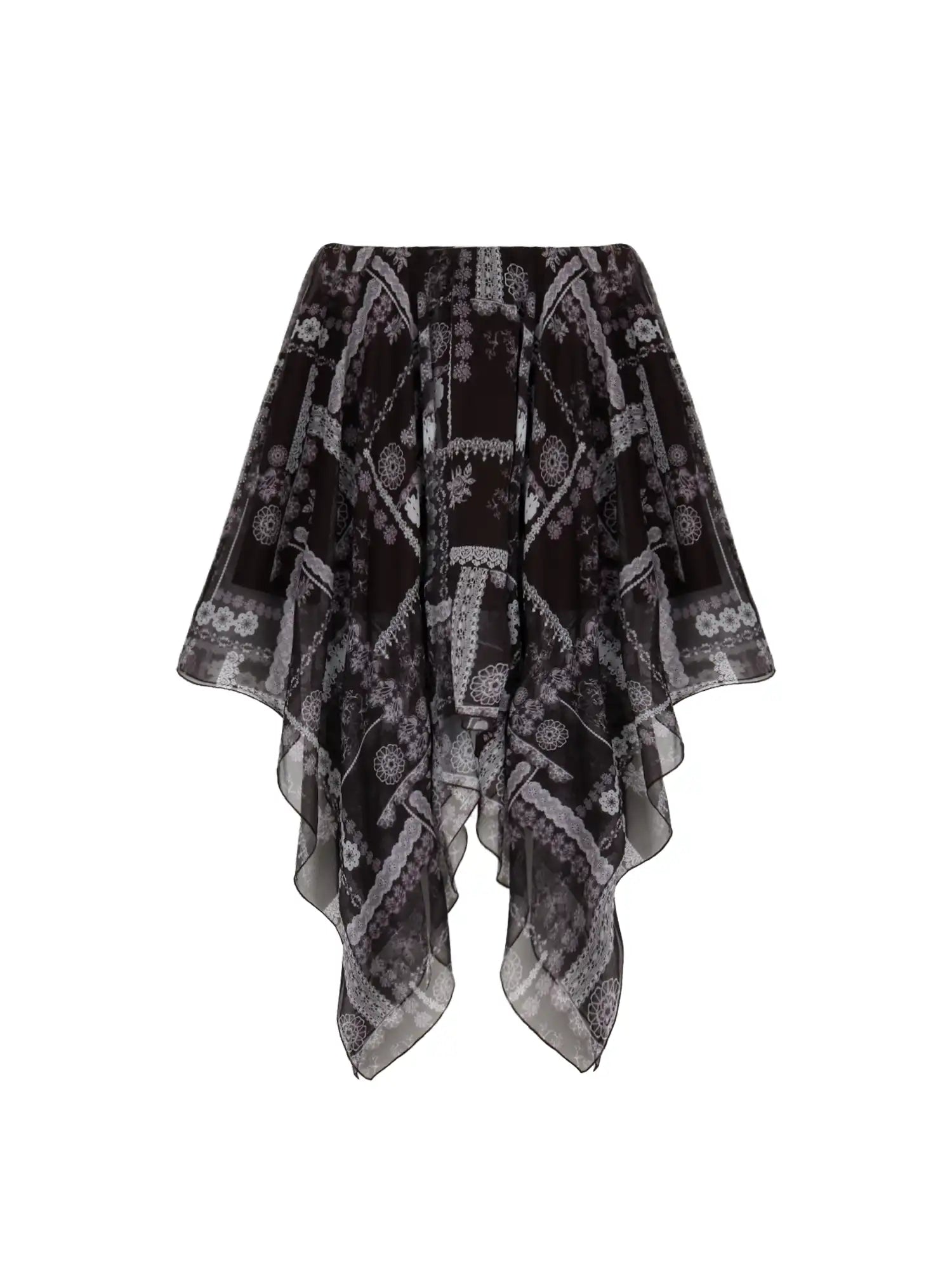 CantonCollective Design Floral Paisley Asymmetric Midi Skirt with Breezy Handkerchief Cut | Canton Collective