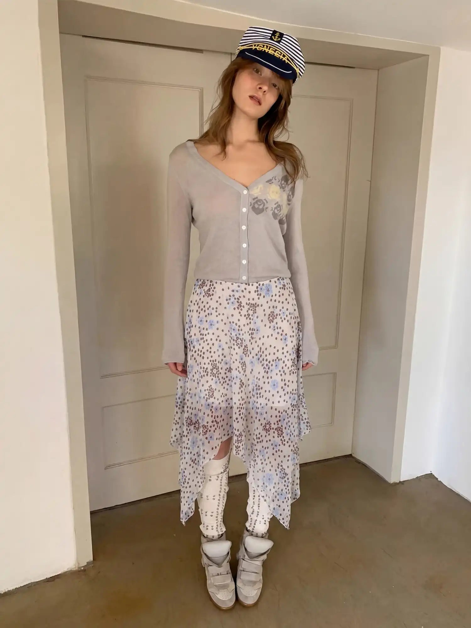 CantonCollective Design Floral Paisley Asymmetric Midi Skirt with Breezy Handkerchief Cut | Canton Collective