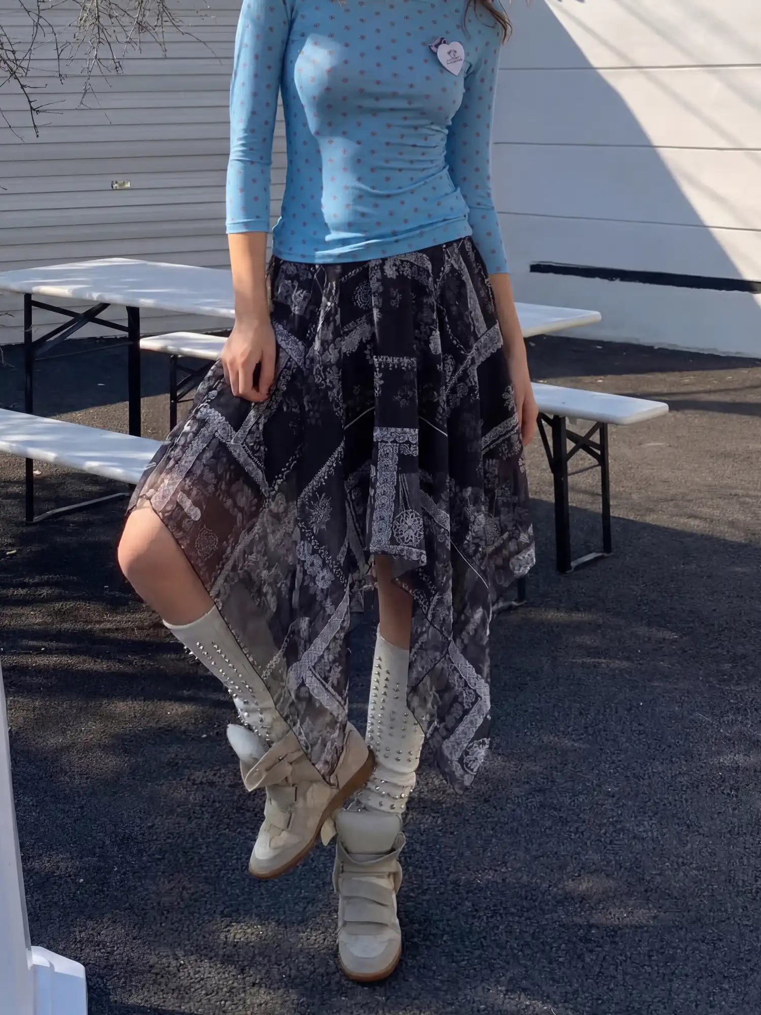 CantonCollective Design Floral Paisley Asymmetric Midi Skirt with Breezy Handkerchief Cut | Canton Collective