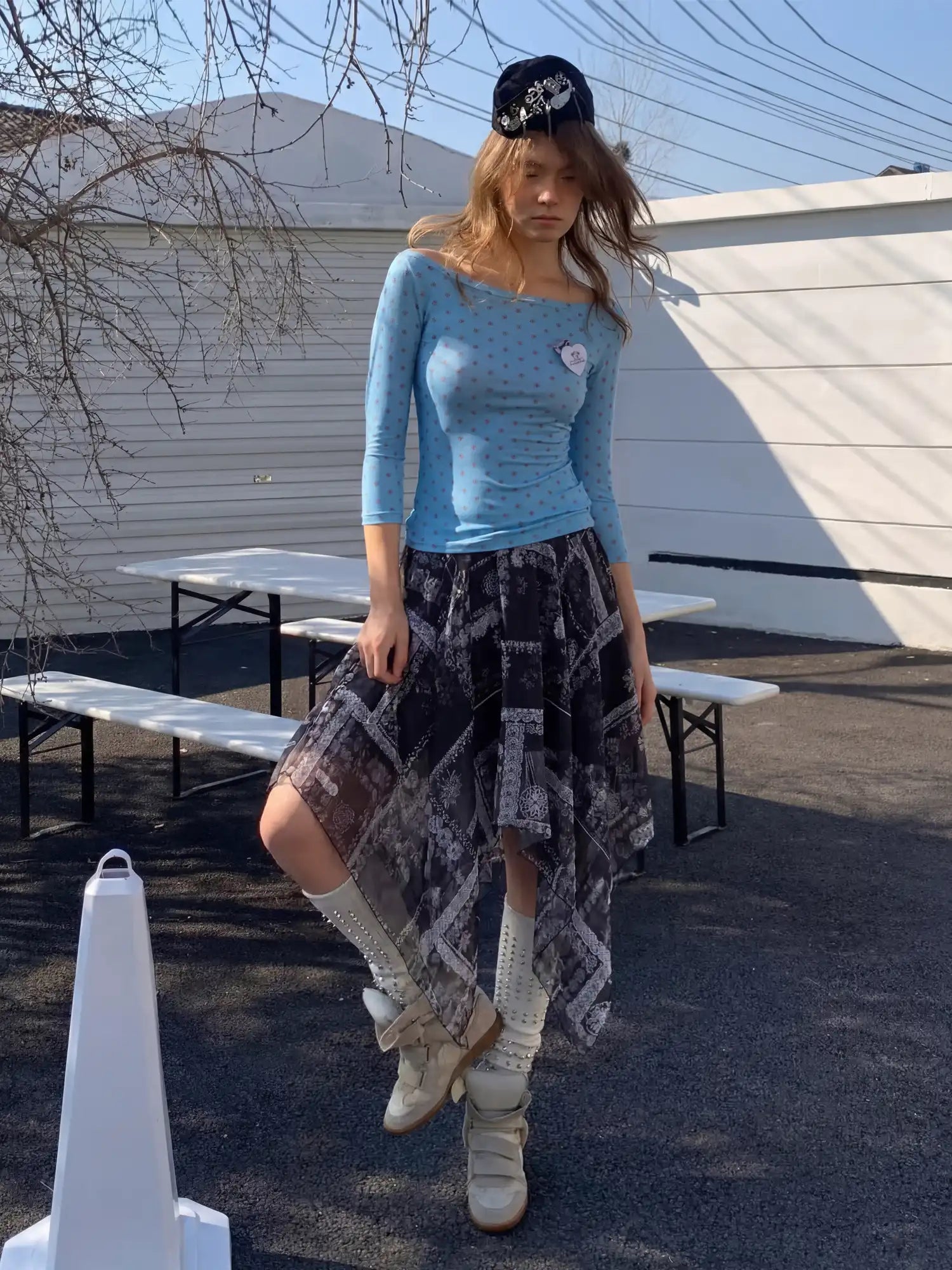 CantonCollective Design Floral Paisley Asymmetric Midi Skirt with Breezy Handkerchief Cut | Canton Collective