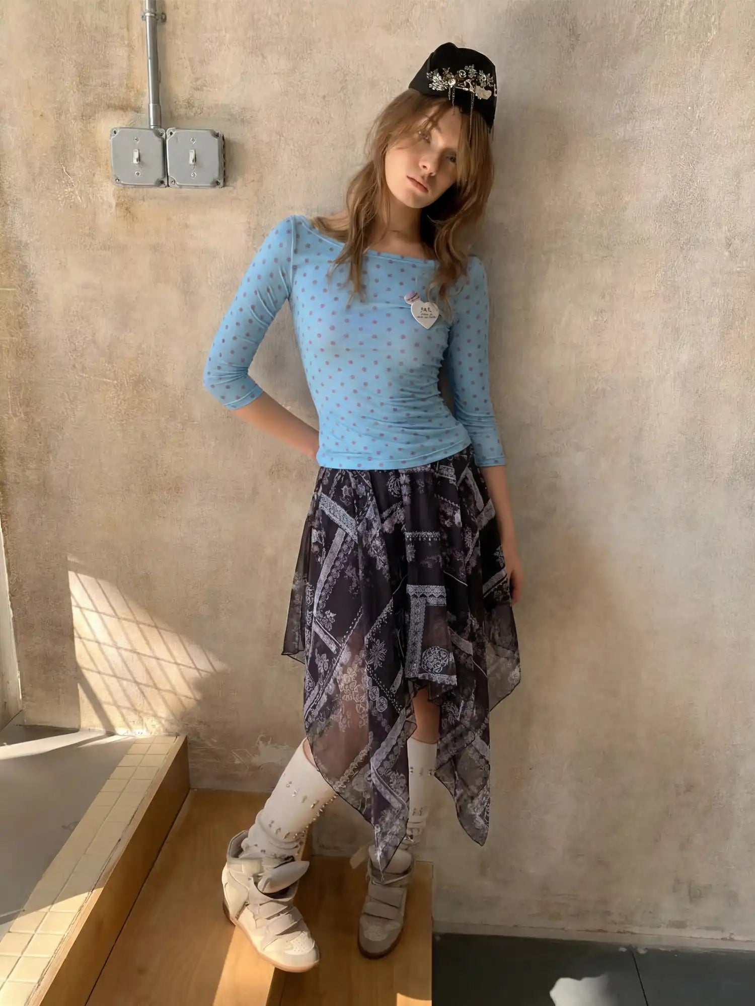 CantonCollective Design Floral Paisley Asymmetric Midi Skirt with Breezy Handkerchief Cut | Canton Collective