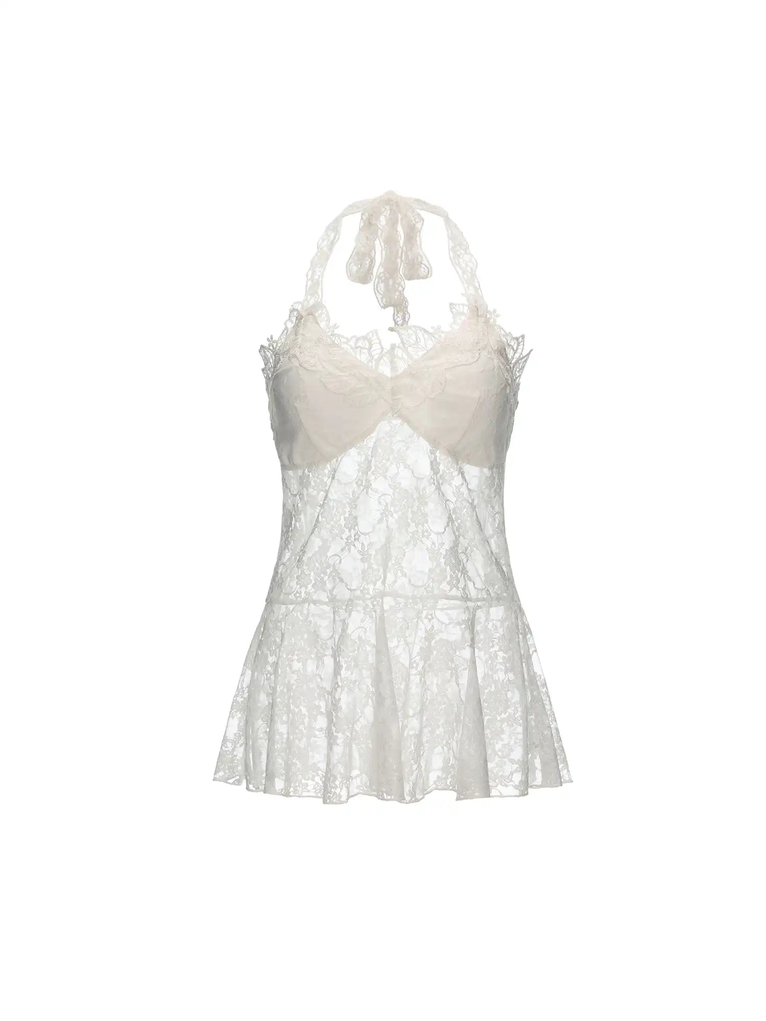 MAMC Floral Sheer Lace Babydoll Halter Top | Canton Collective