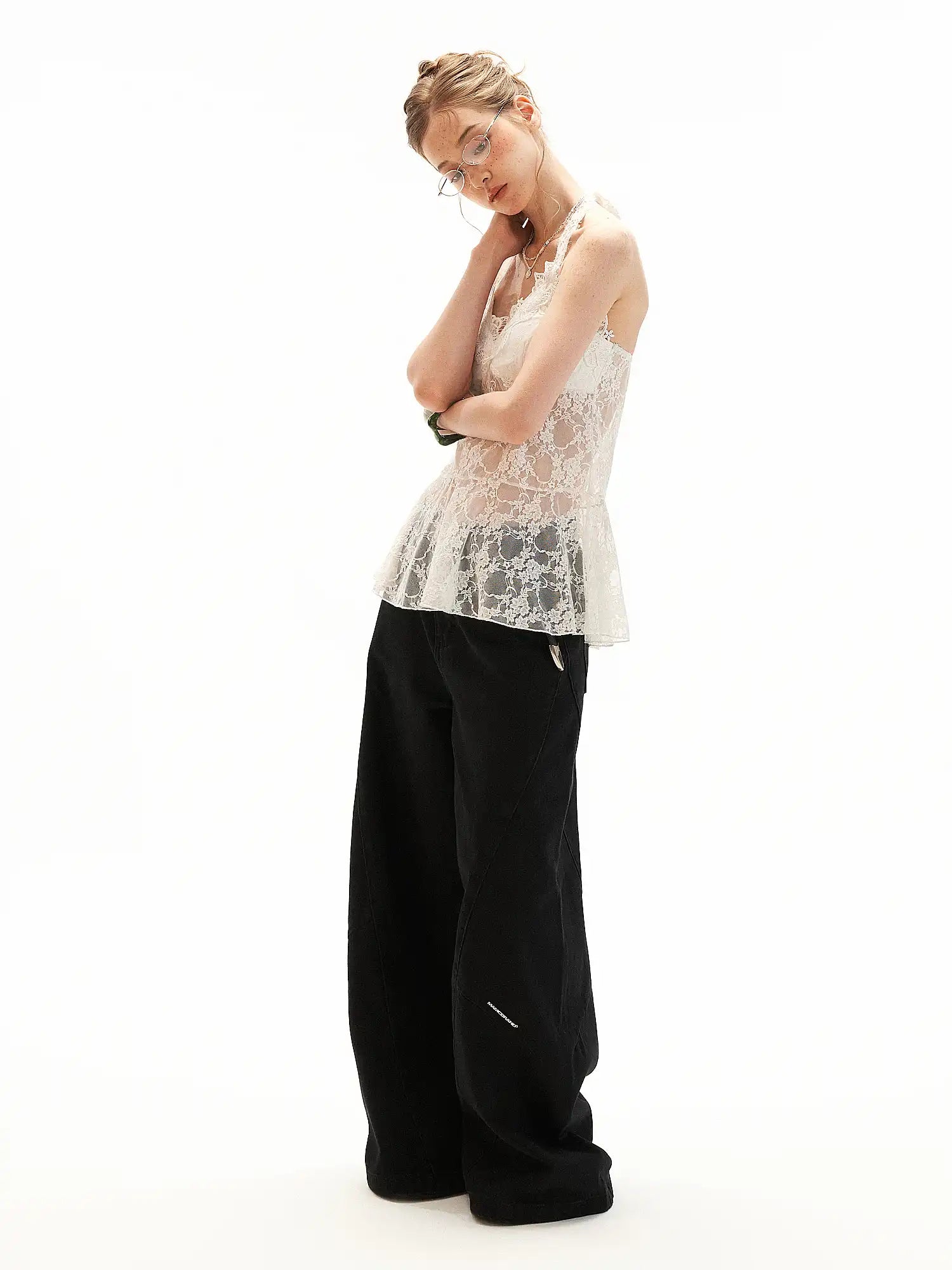 MAMC Floral Sheer Lace Babydoll Halter Top | Canton Collective