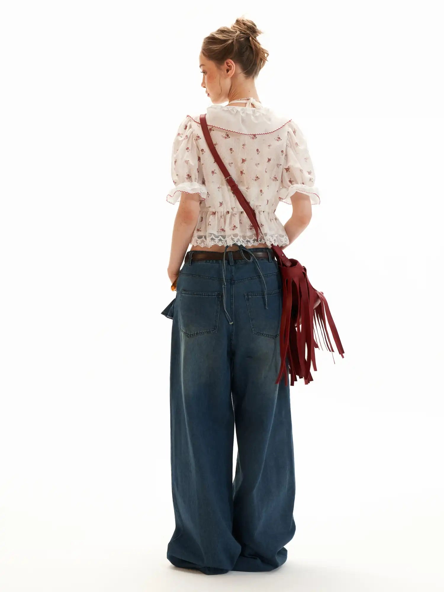 MAMC Floral Tie Front Ruffle Crop Top | Canton Collective