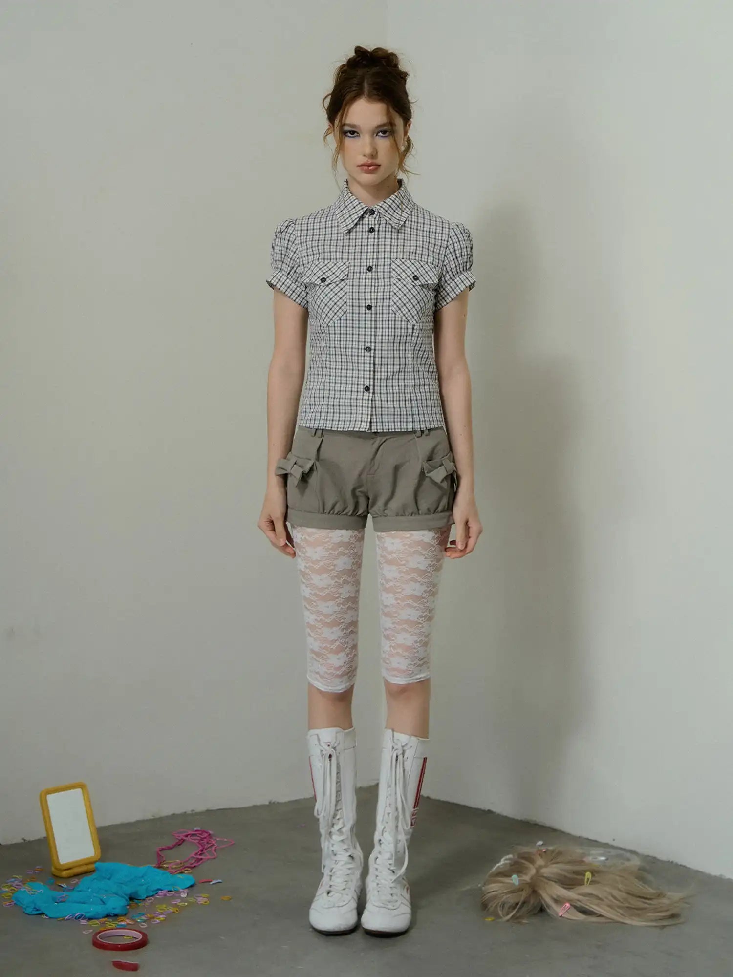 Deleteex Flutter Sleeves Cotton Gingham Crop Shirt Top | Canton Collective