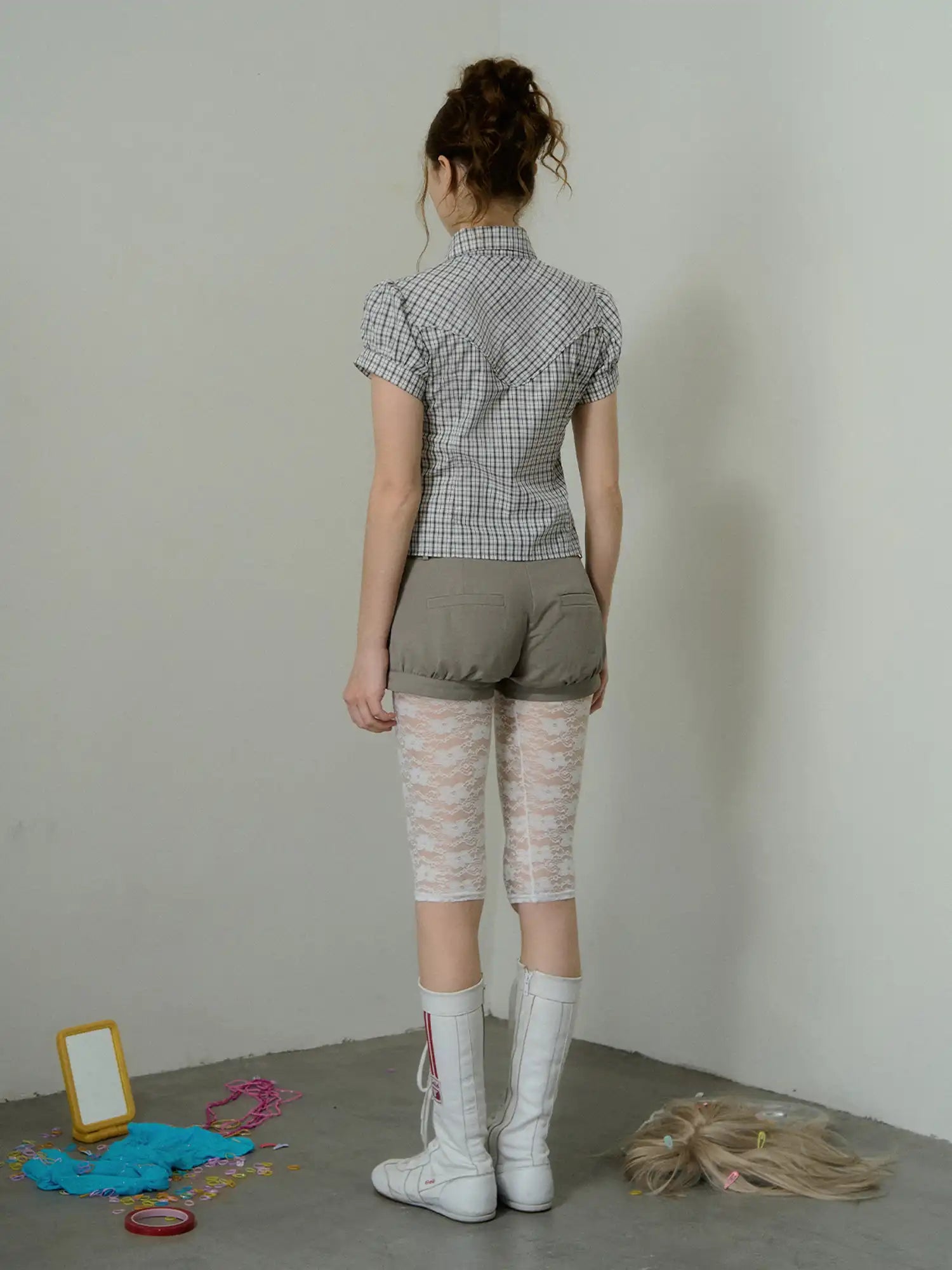 Deleteex Flutter Sleeves Cotton Gingham Crop Shirt Top | Canton Collective