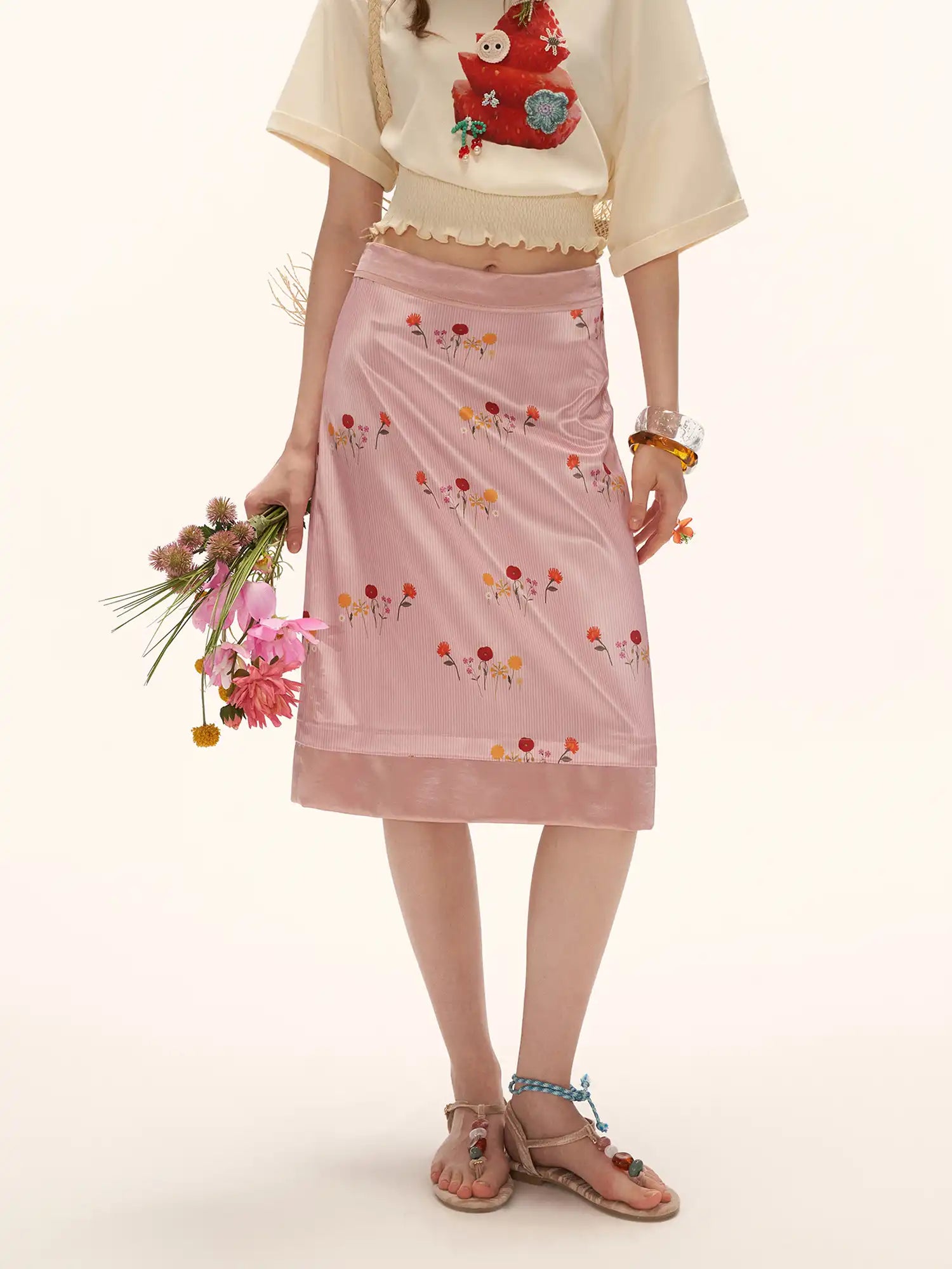 MAMC French Floral Silky Satin Midi Skirt | Canton Collective