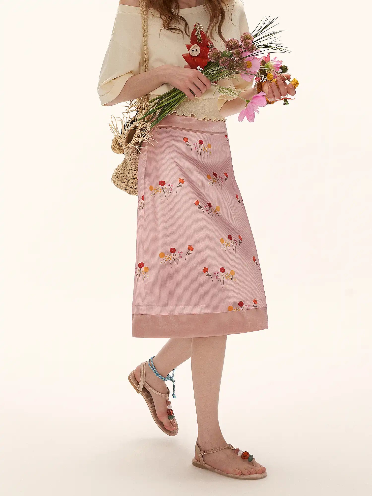 MAMC French Floral Silky Satin Midi Skirt | Canton Collective